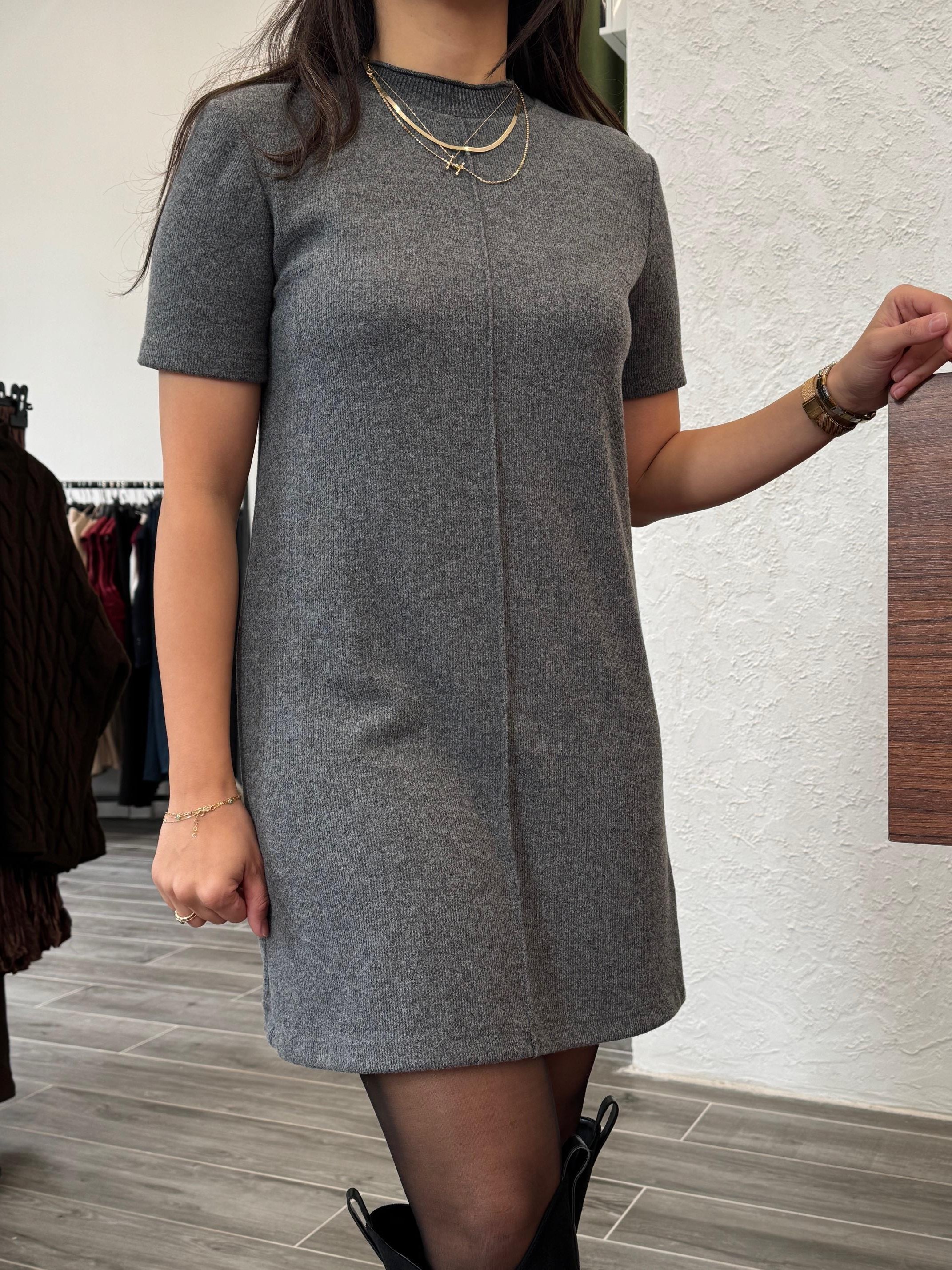 Liva Dilvin Gri Basic Elbise