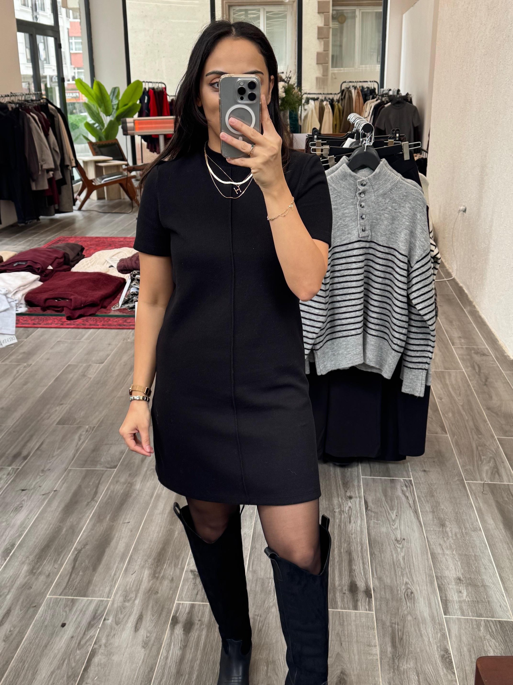 Liva Dilvin Siyah Basic Elbise