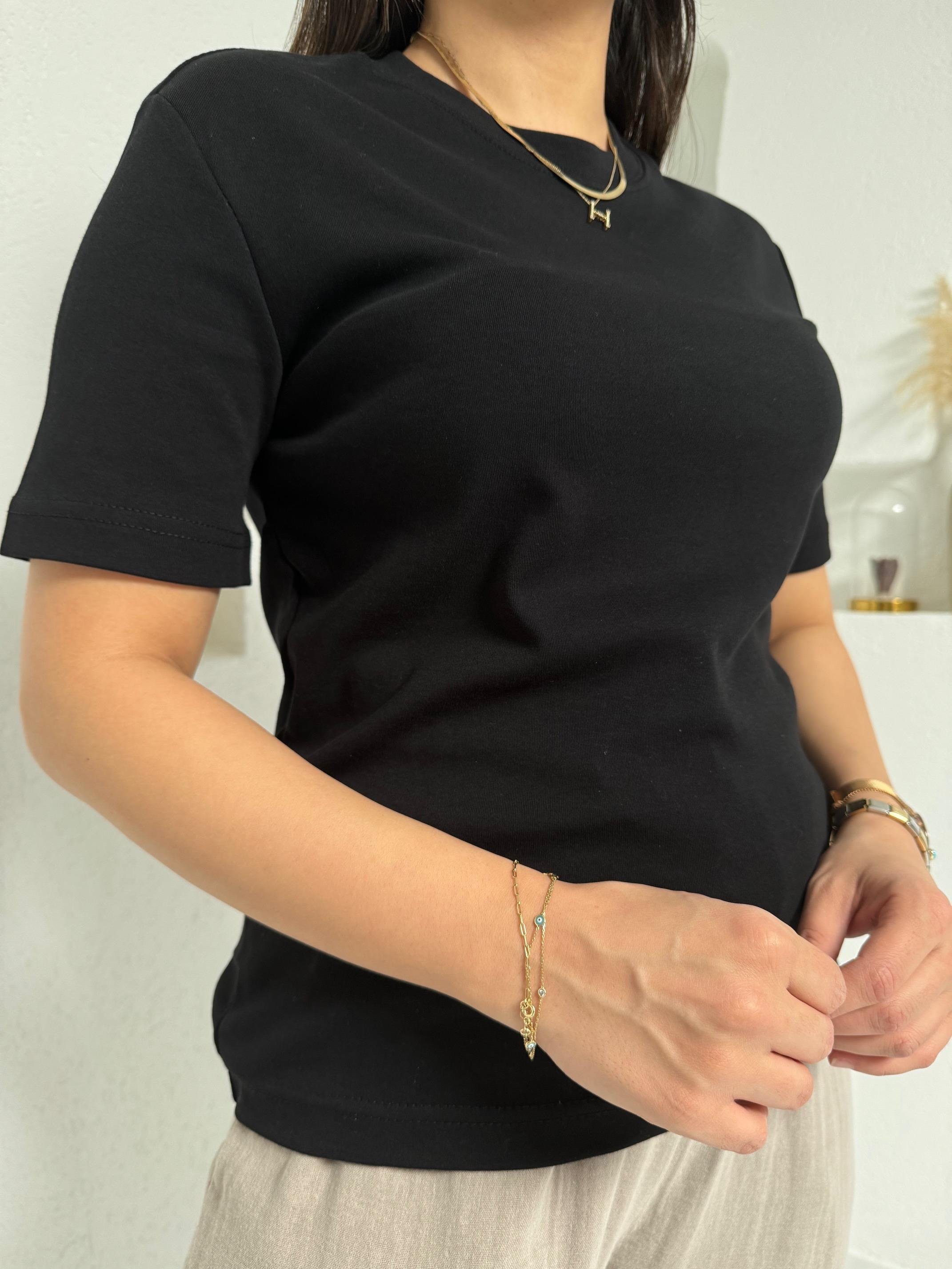 Massi Siyah Basic Bisiklet Yaka Tişört