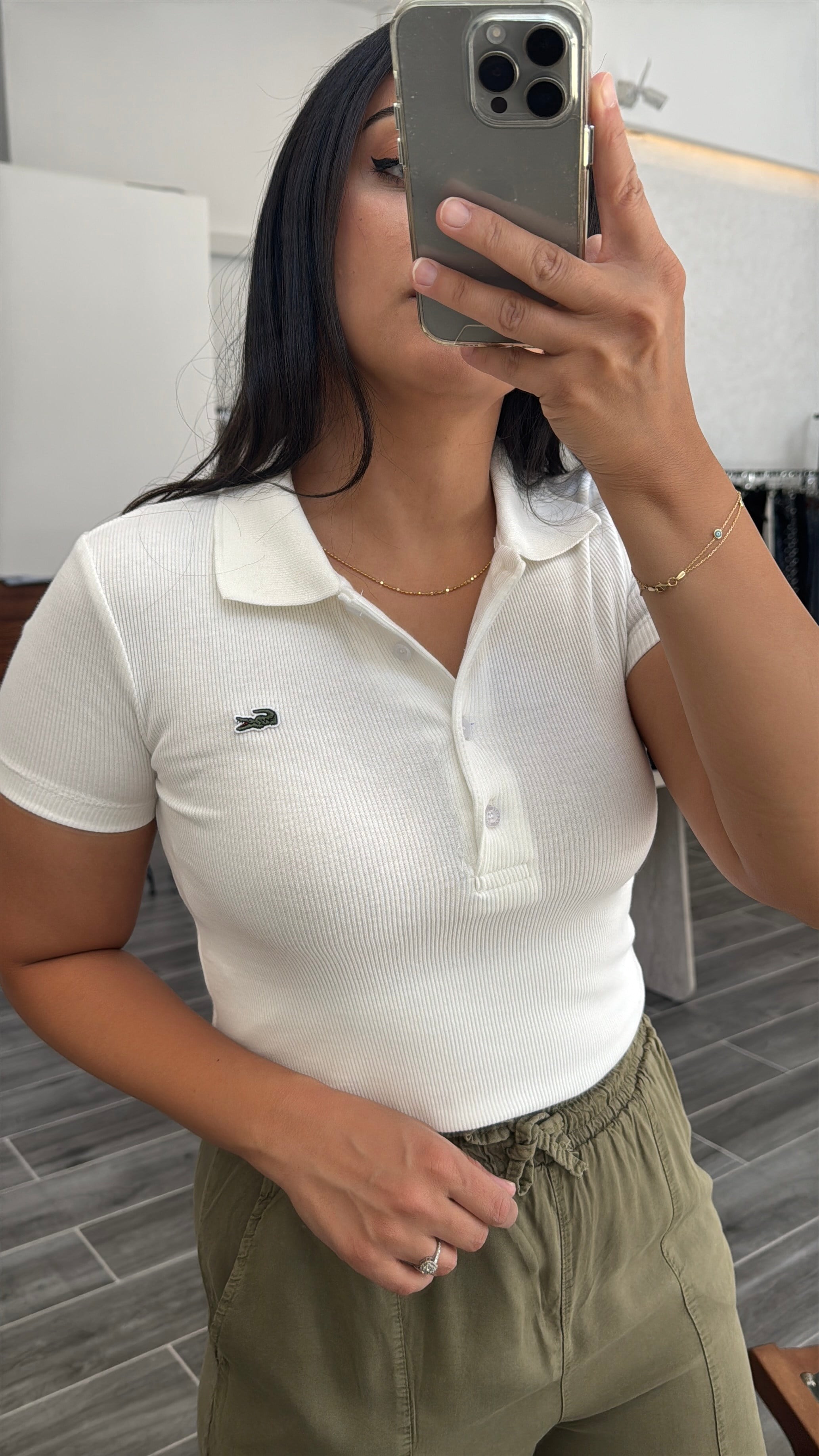 Pamuklu Beyaz Polo Yaka Lacoste Tişört