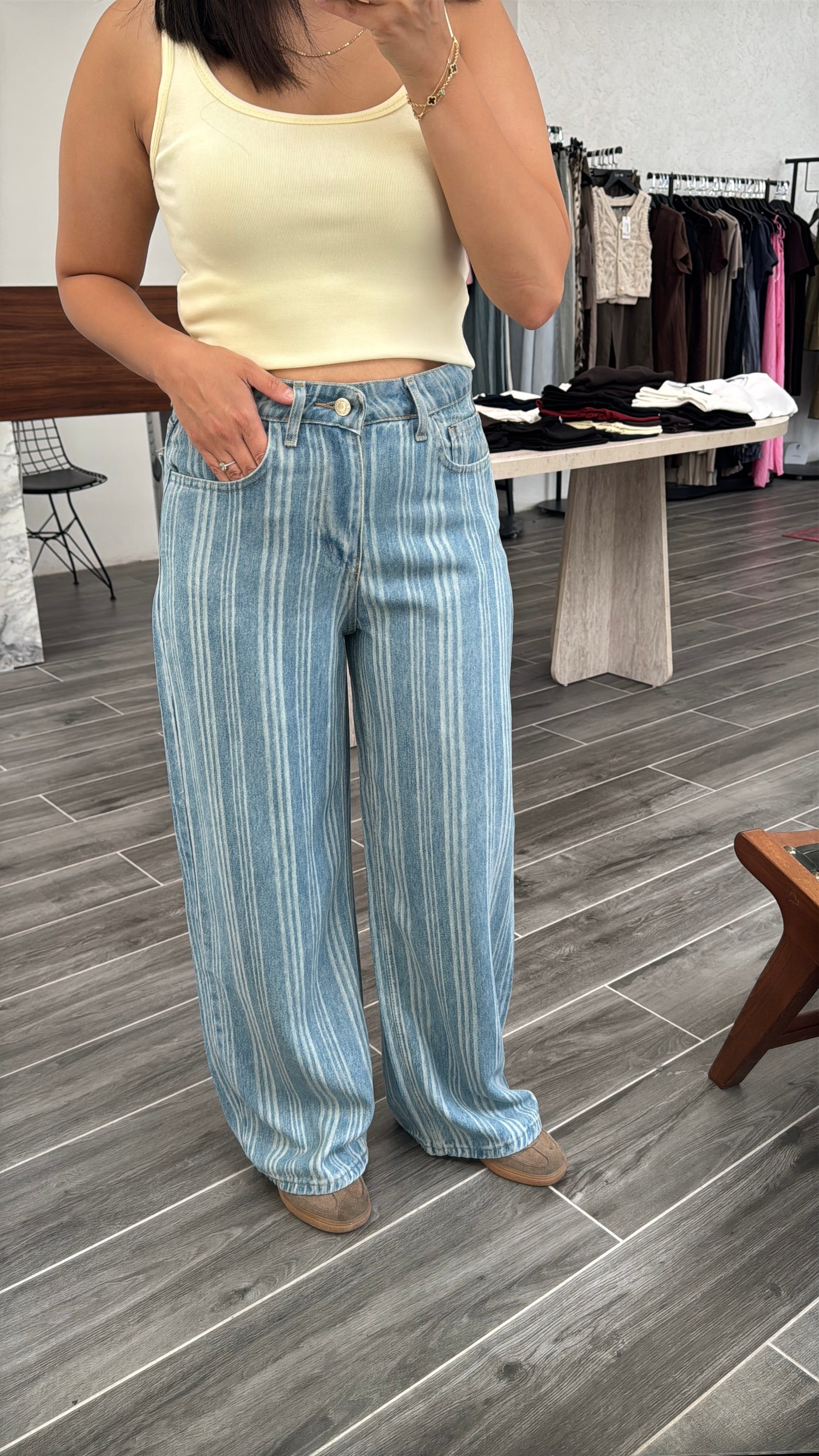 Pamuklu Çizgili Trend Denim