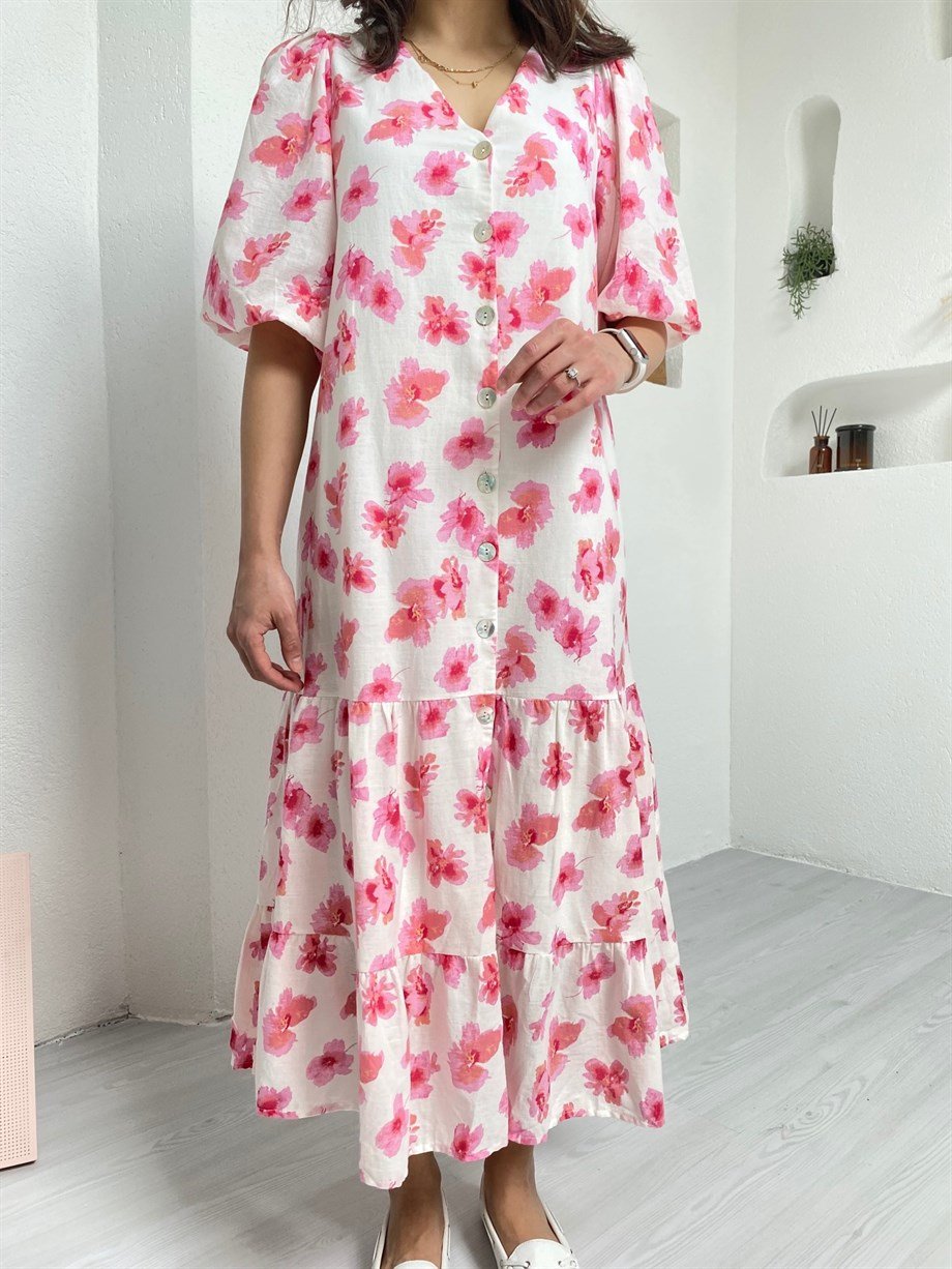 Pembe Çicekli Elbise