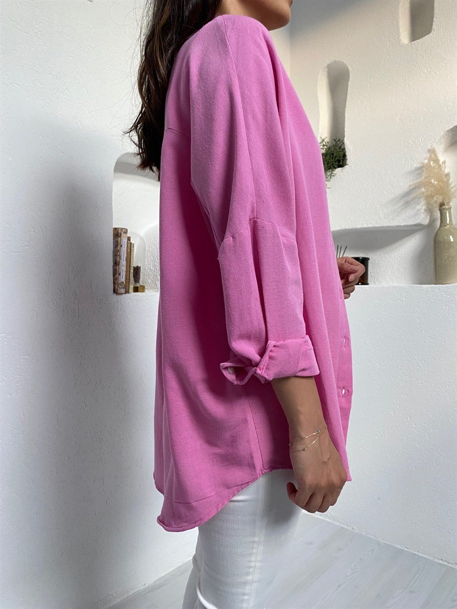 Pembe Keten Gömlek