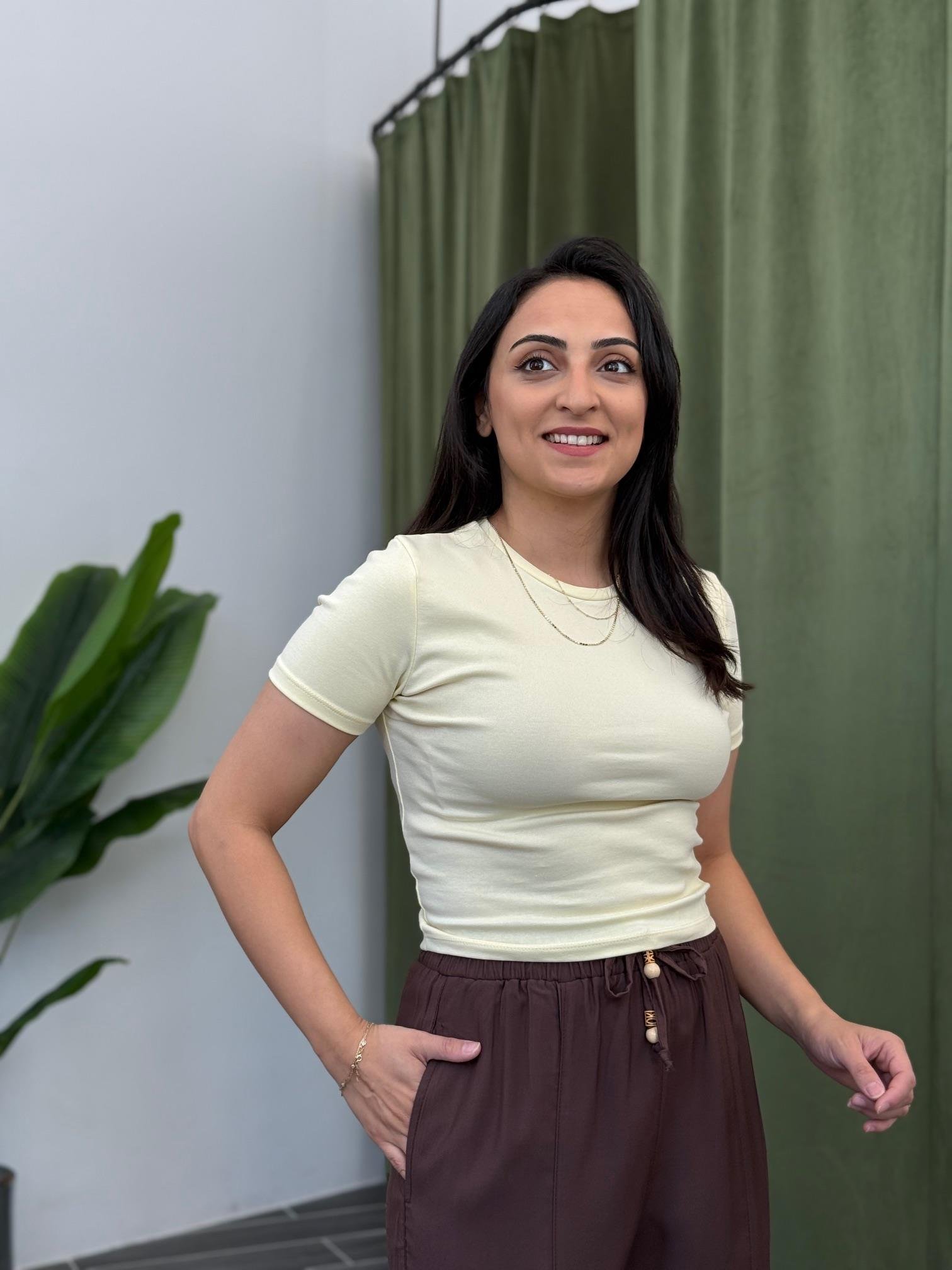Sarı Crop Pamuklu Basic