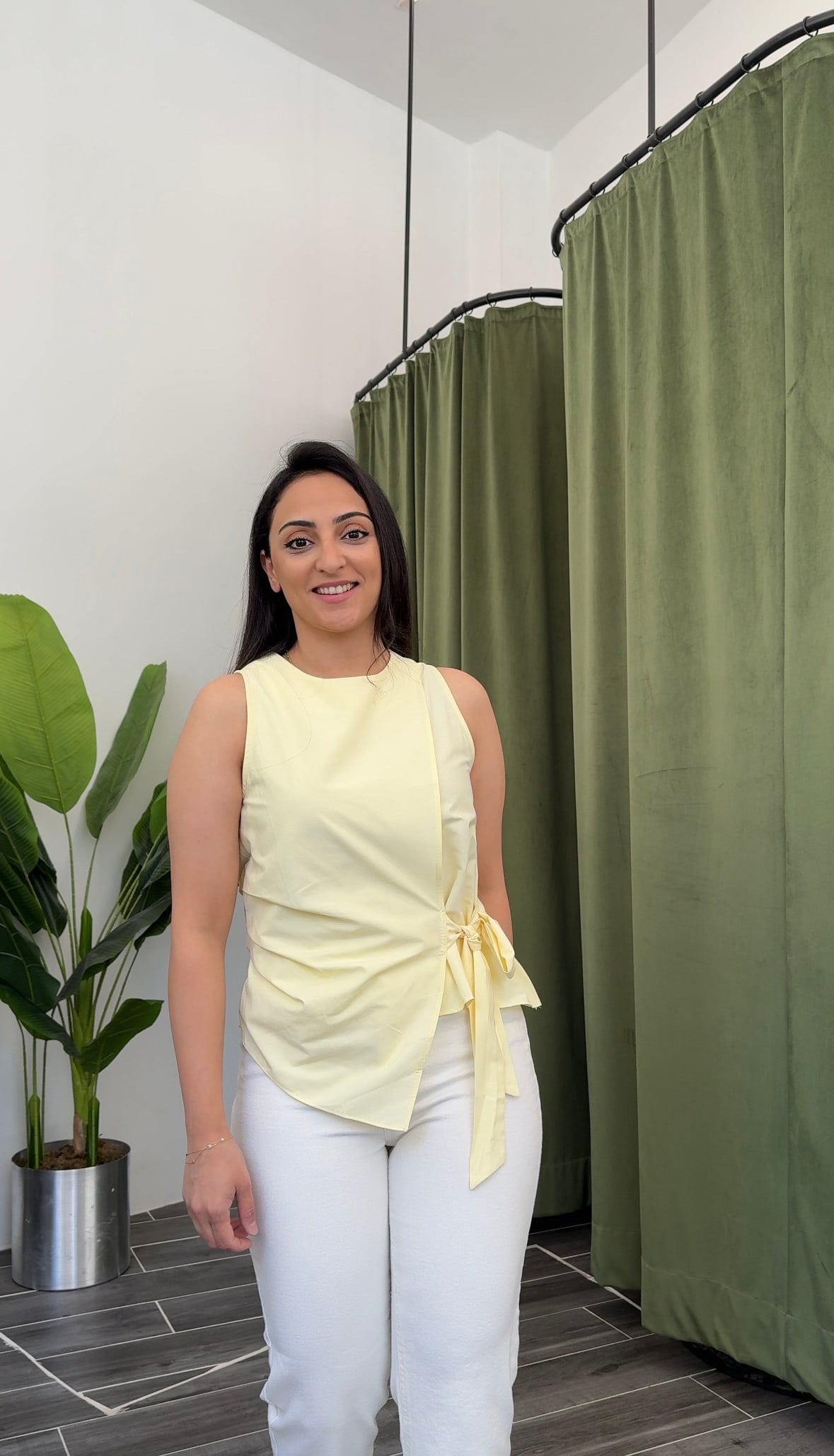 Sarı Poplin Bağlama Detaylı Bluz