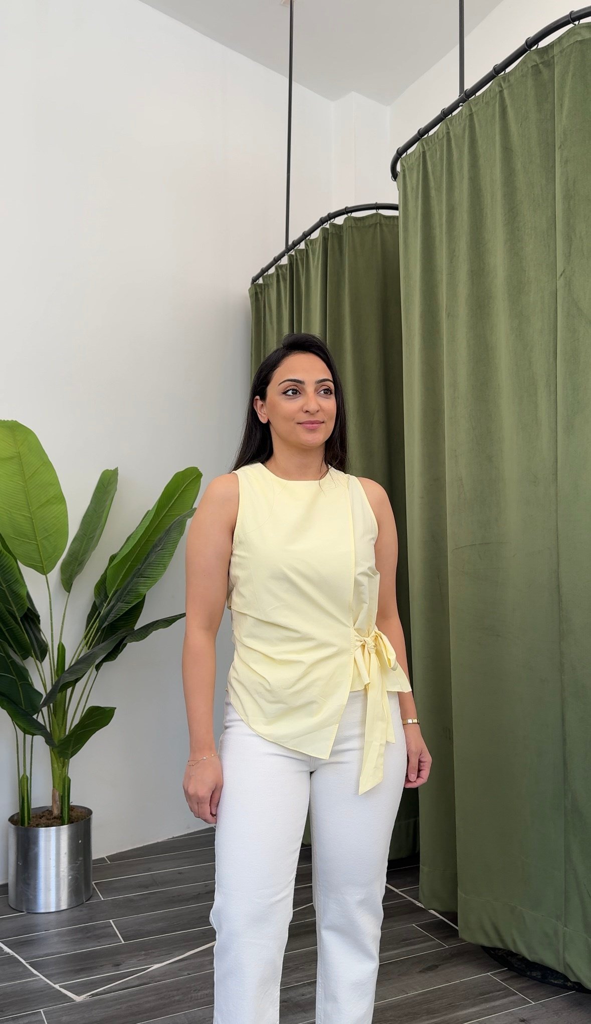 Sarı Poplin Bağlama Detaylı Bluz