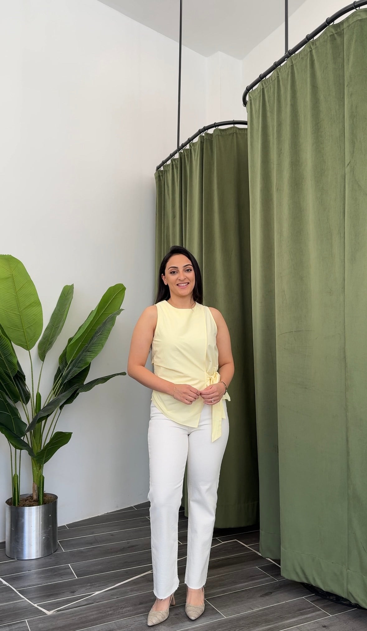 Sarı Poplin Bağlama Detaylı Bluz