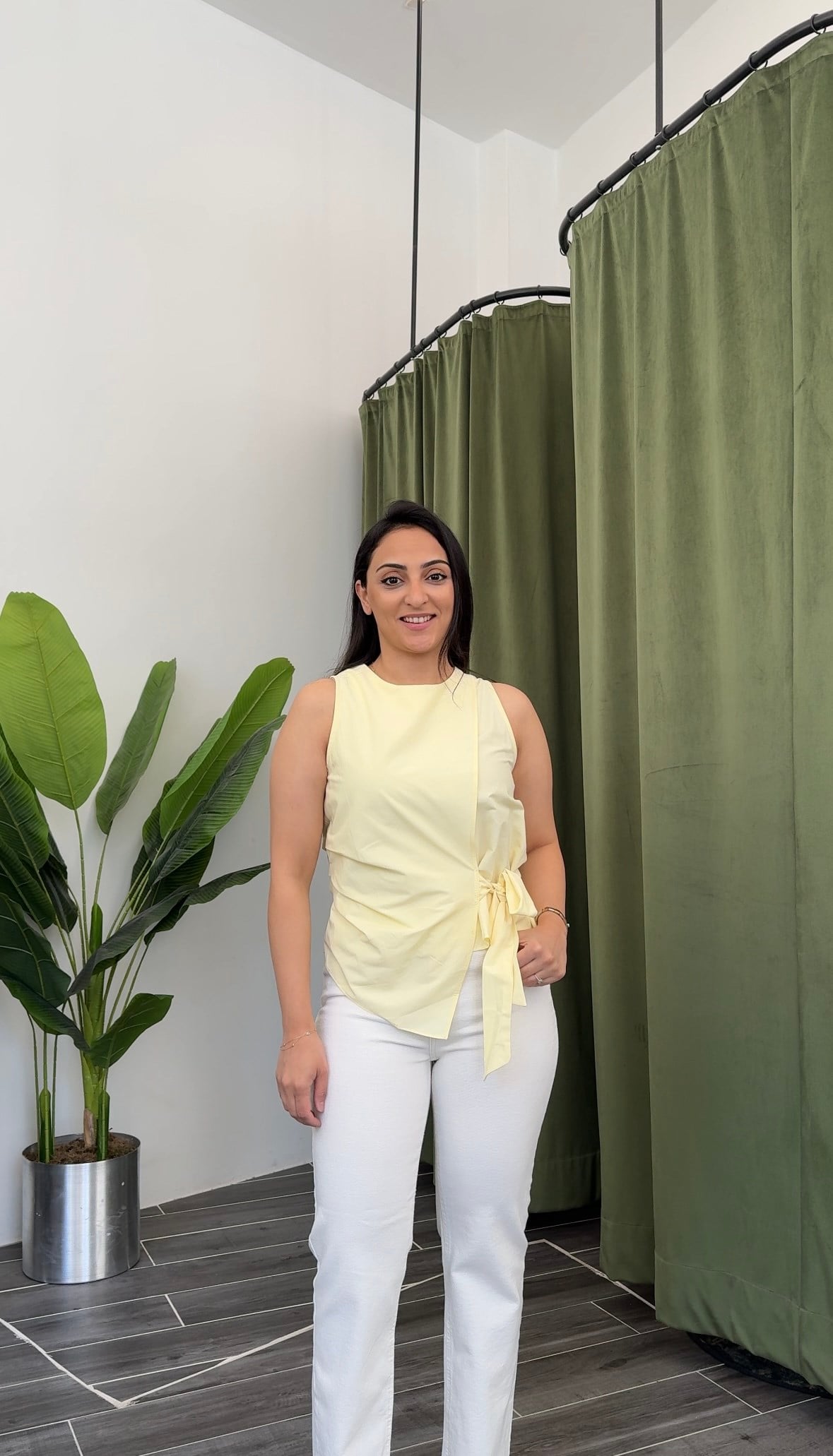 Sarı Poplin Bağlama Detaylı Bluz
