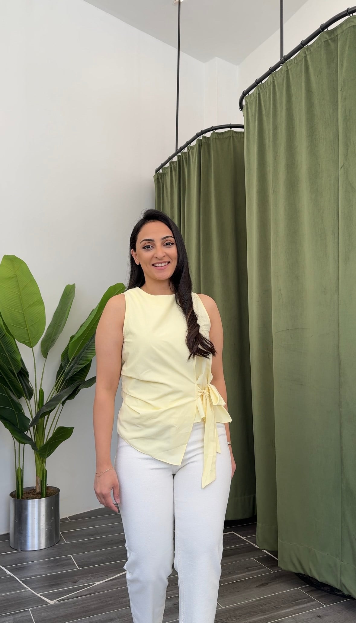 Sarı Poplin Bağlama Detaylı Bluz