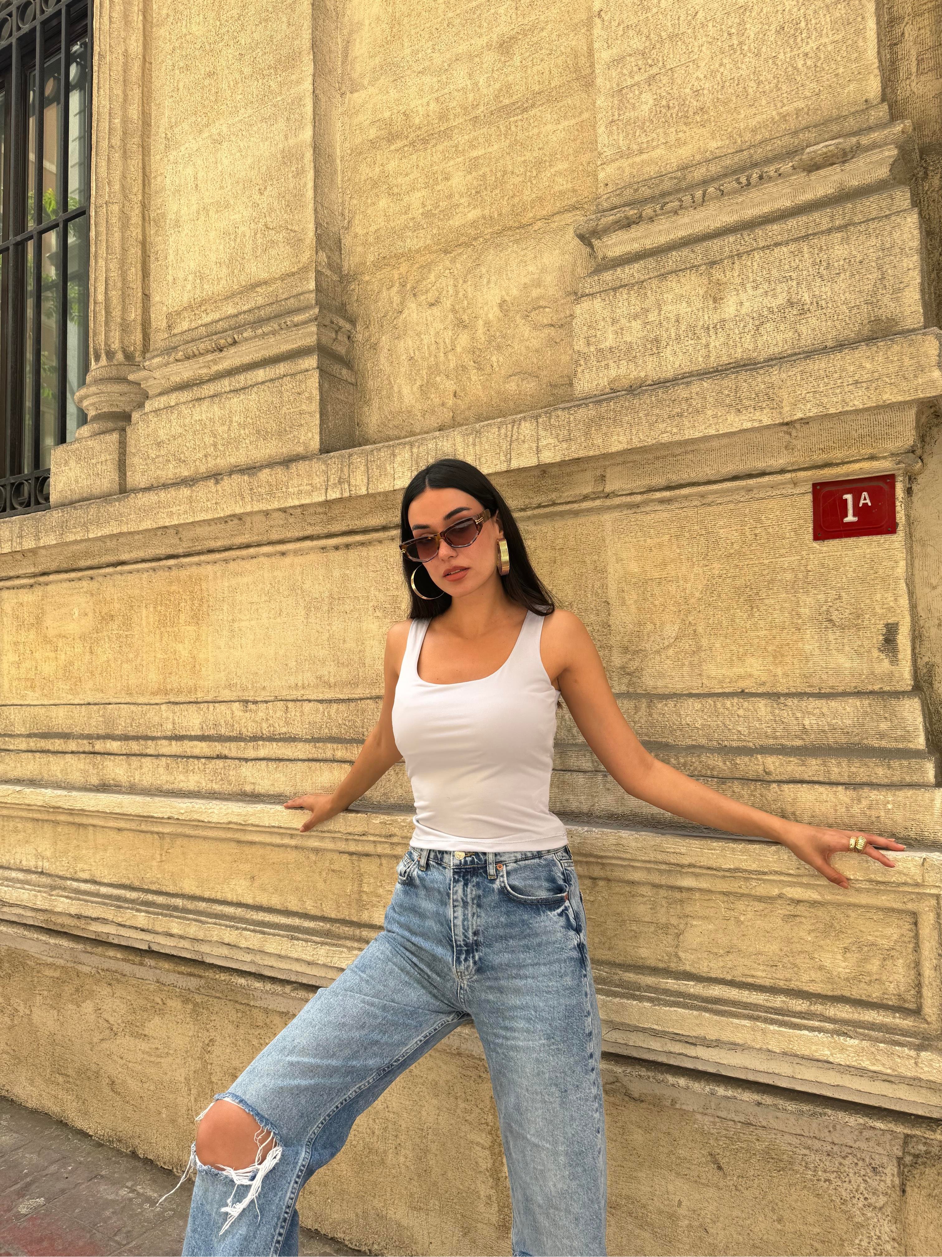 Açık Gri Kalın Askılı Kadın Bluz 27273