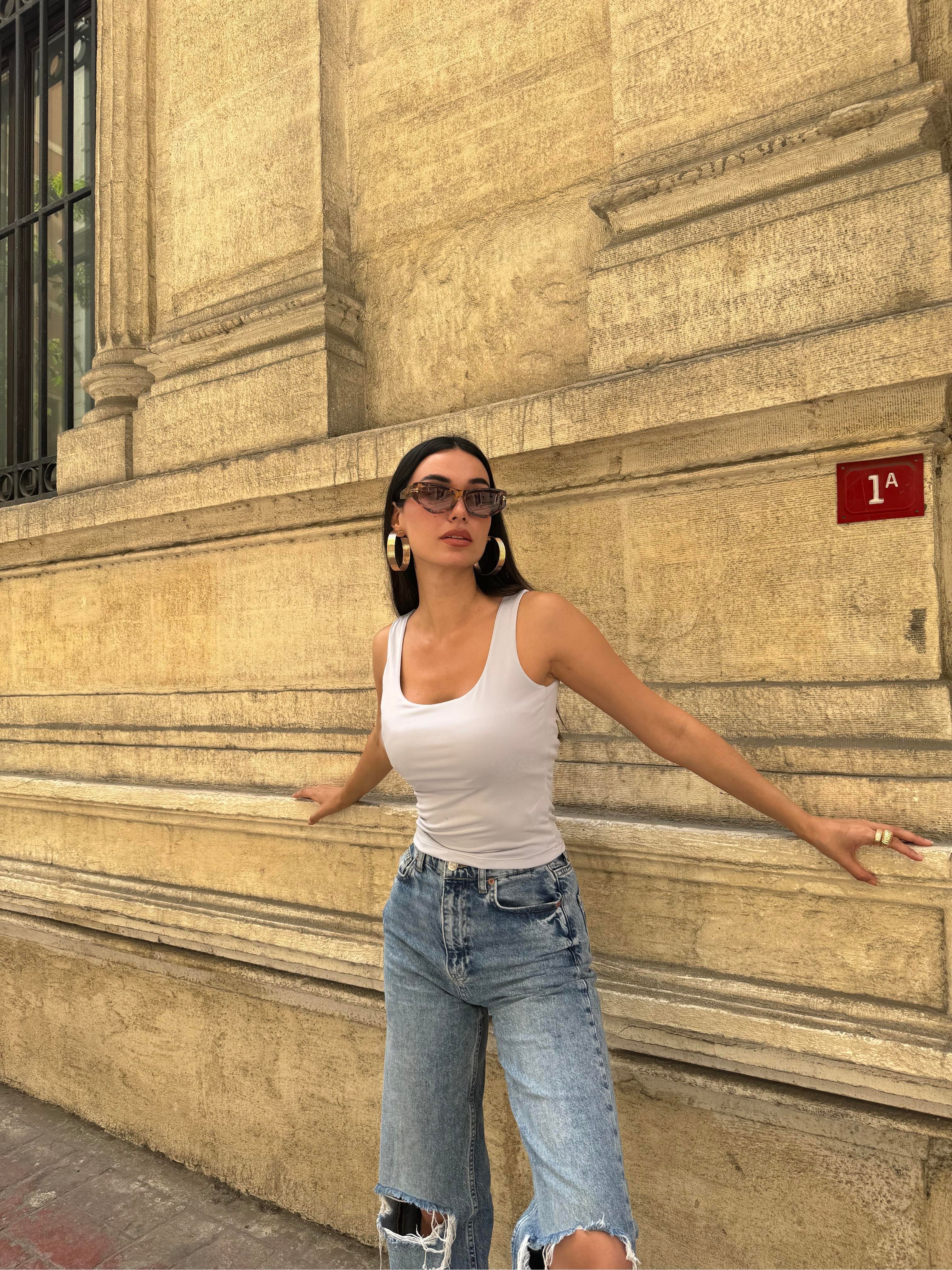 Açık Gri Kalın Askılı Kadın Bluz 27273