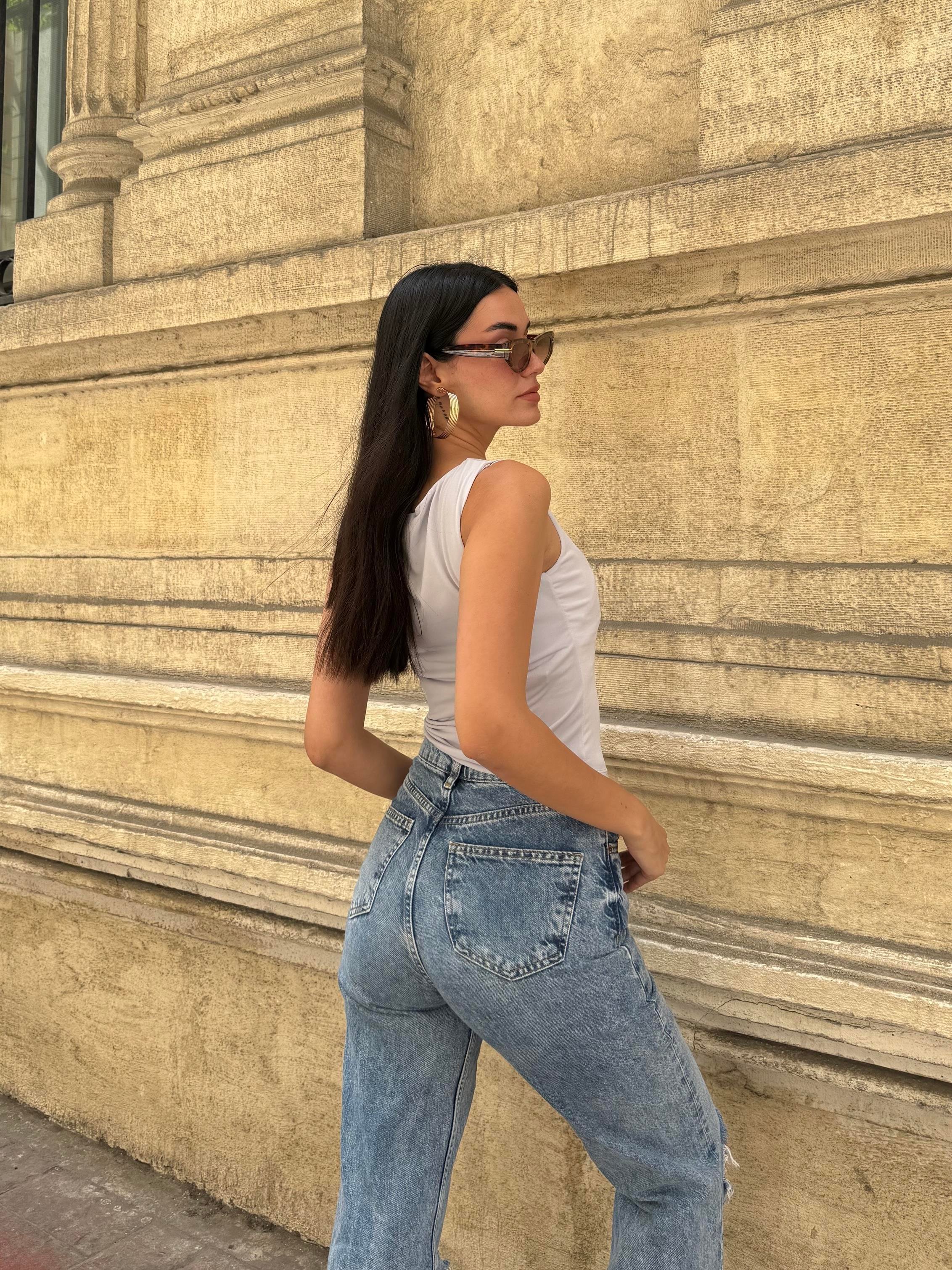 Açık Gri Kalın Askılı Kadın Bluz 27273