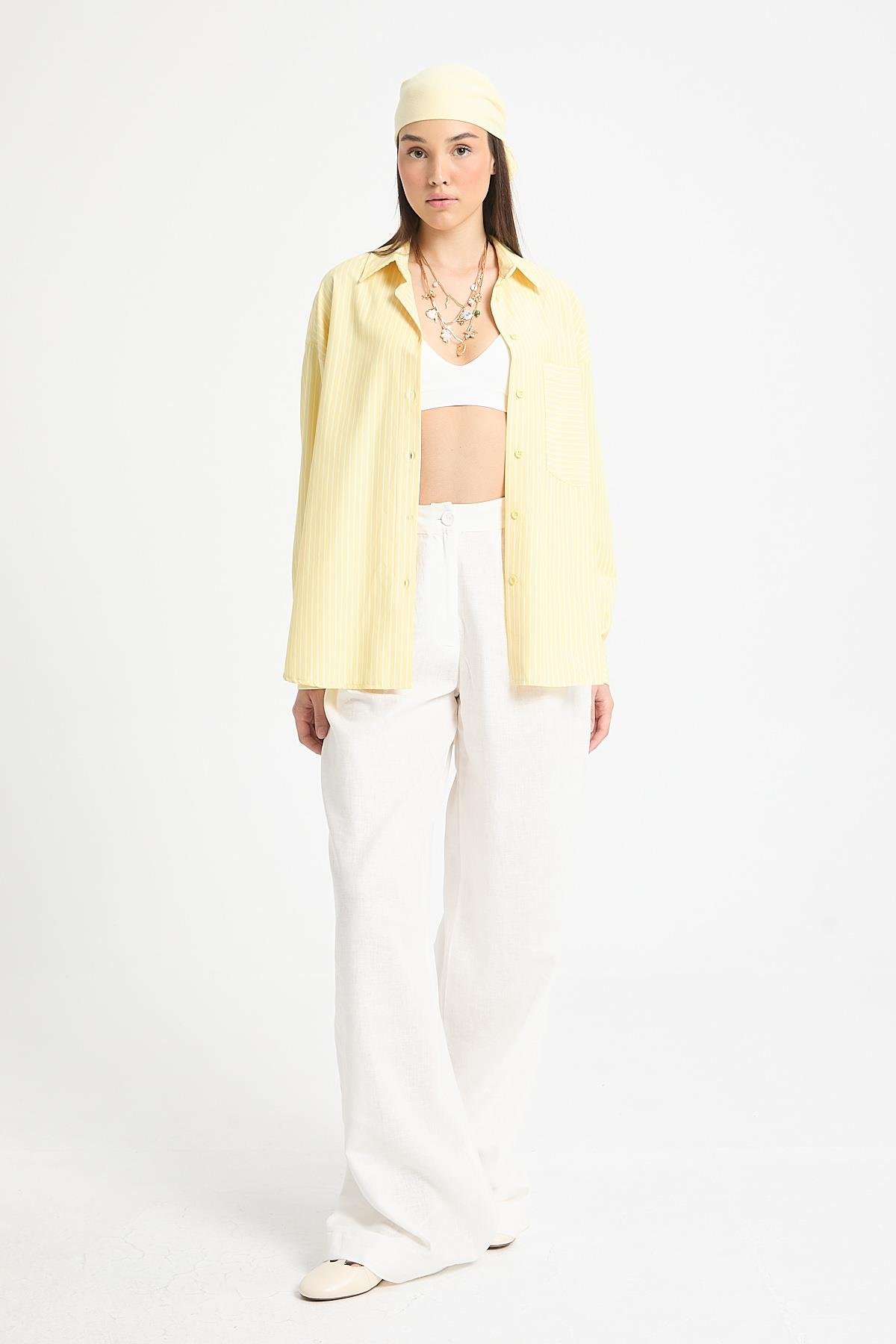 Alessia Basic Çizgili Gömlek Sarı