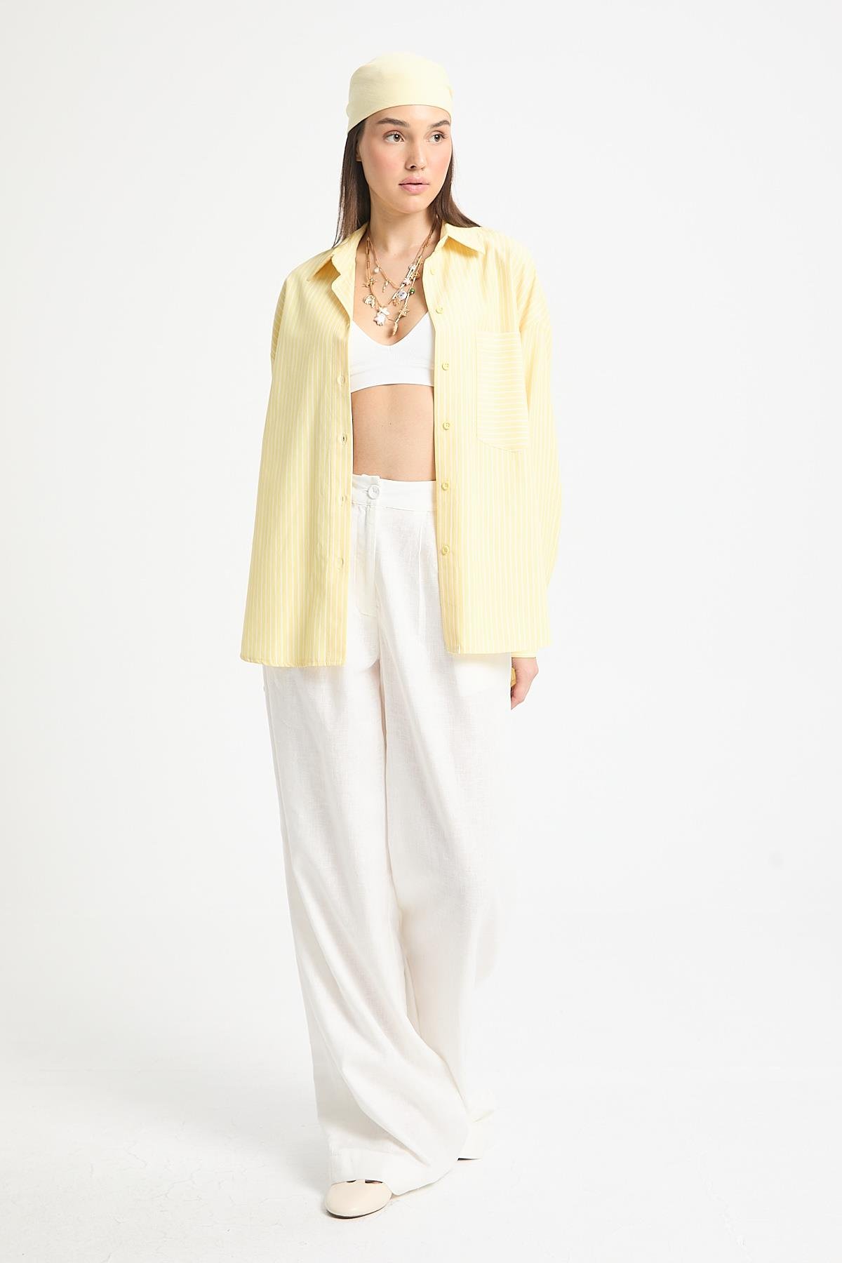 Alessia Basic Çizgili Gömlek Sarı