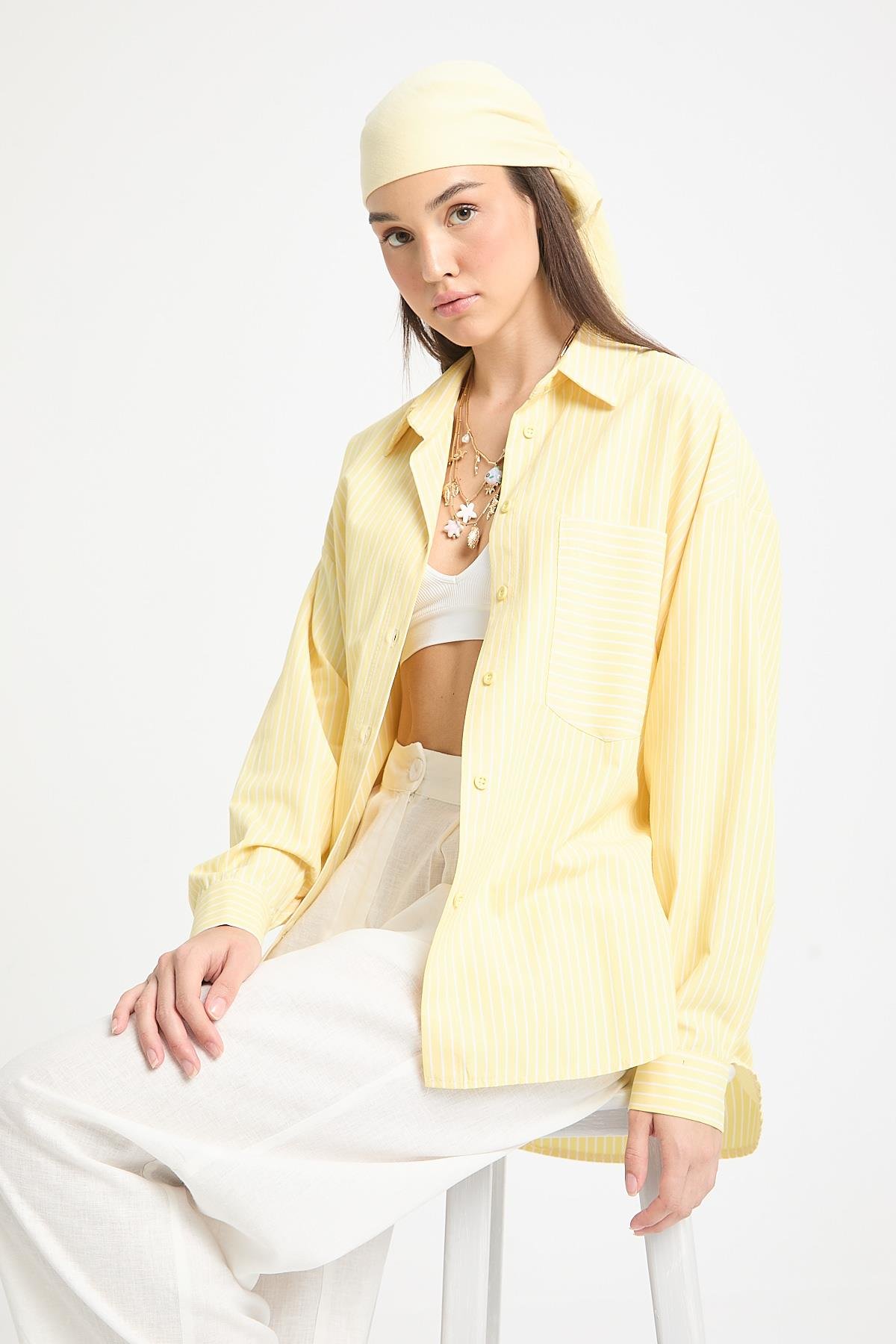 Alessia Basic Çizgili Gömlek Sarı