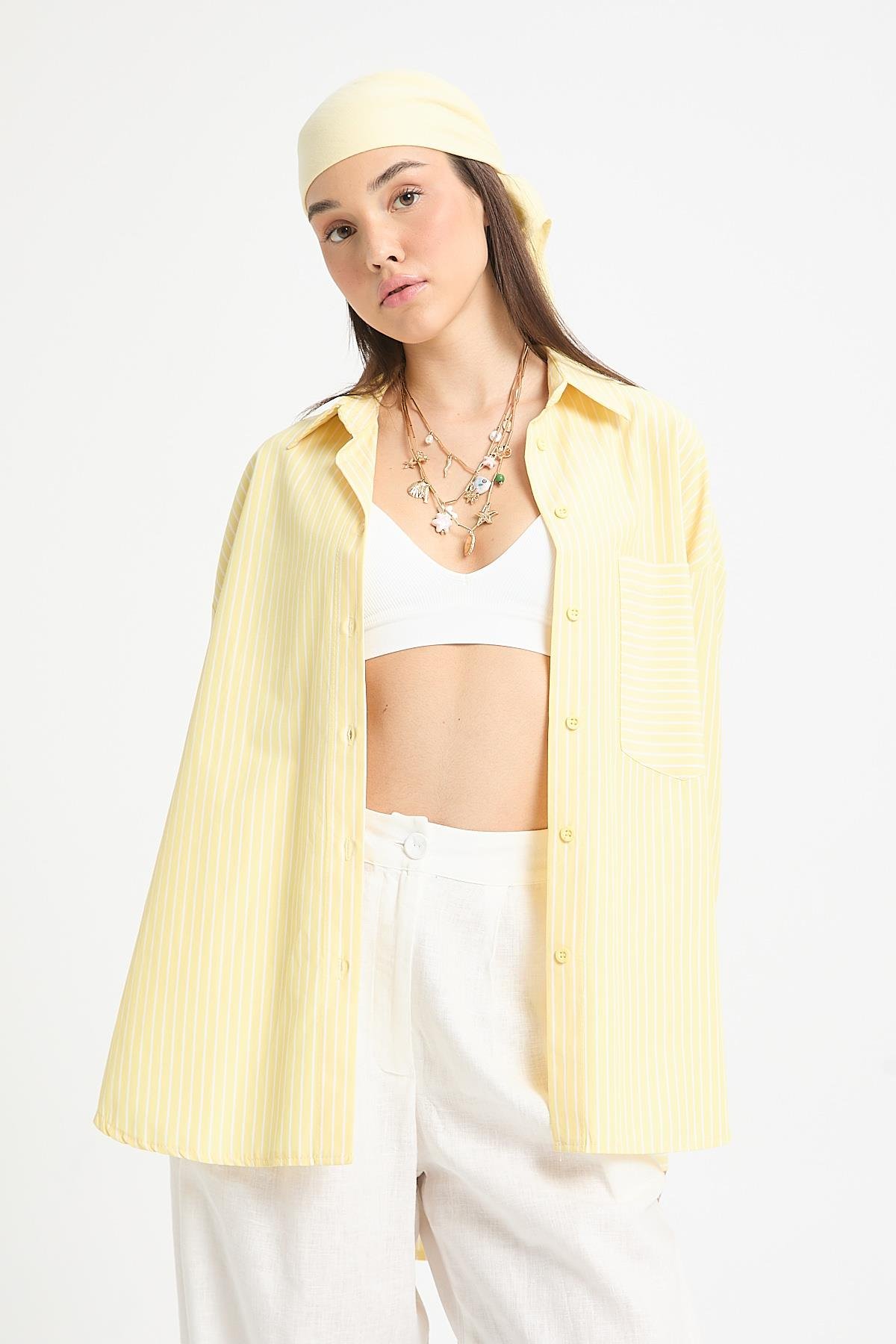 Alessia Basic Çizgili Gömlek Sarı