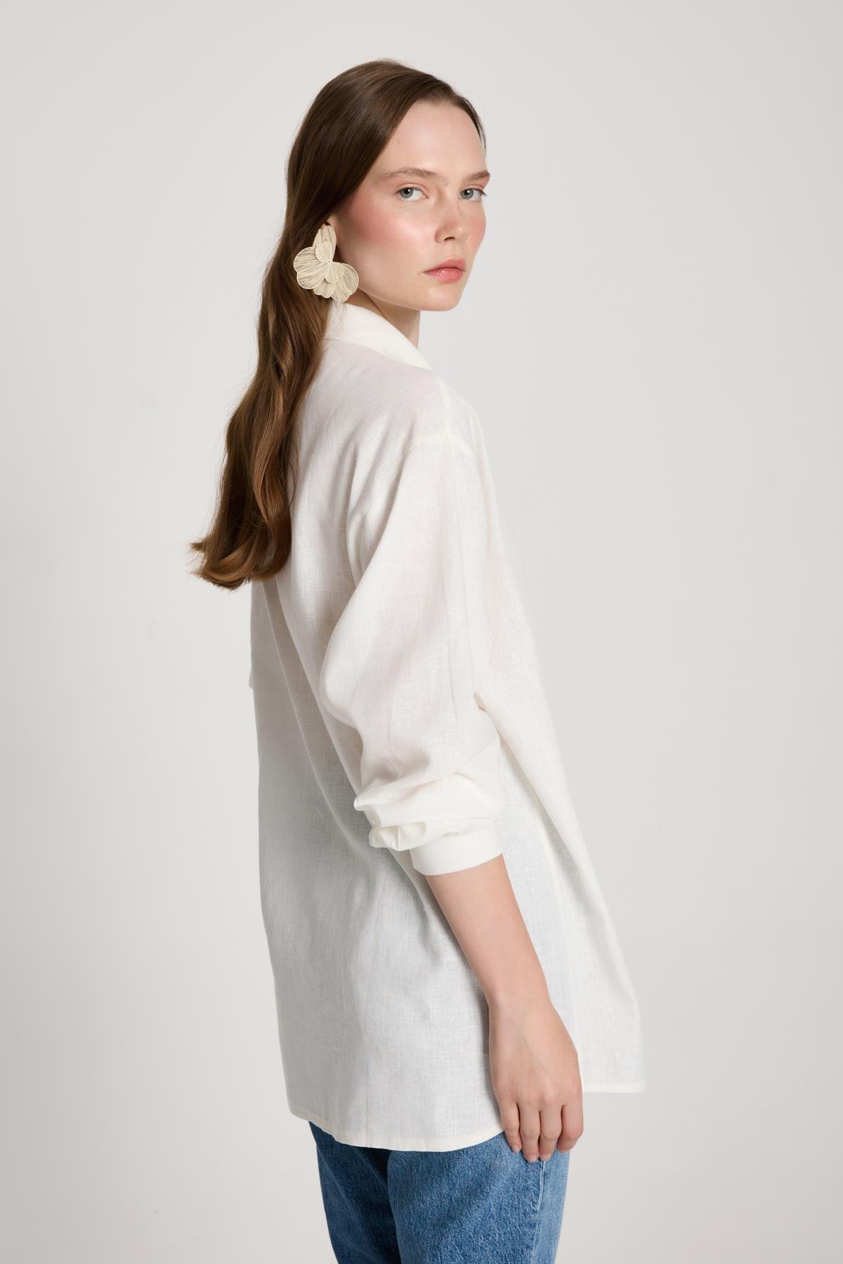 Barley Keten Bağlamalı Gömlek Beyaz