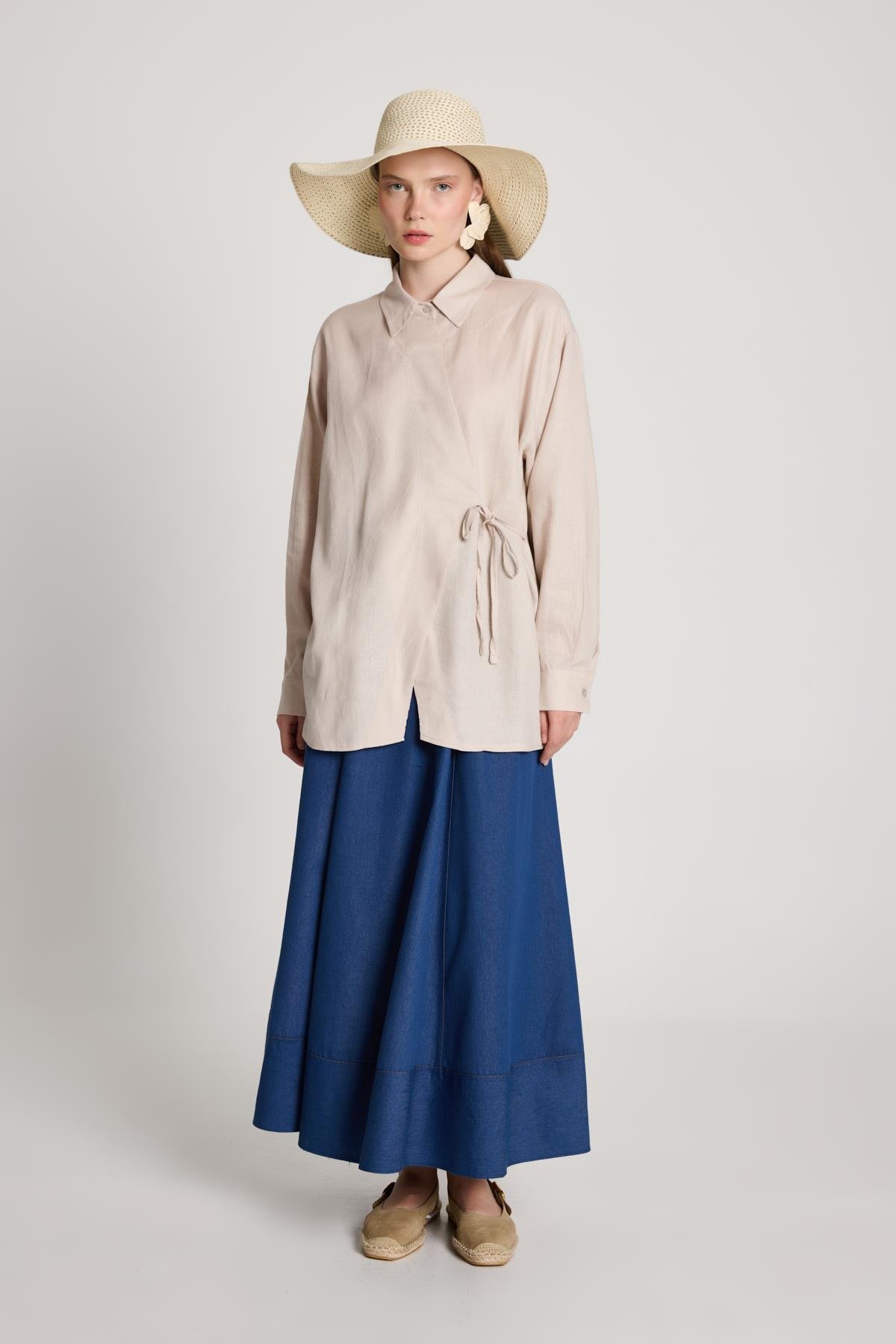 Barley Keten Bağlamalı Gömlek Taş