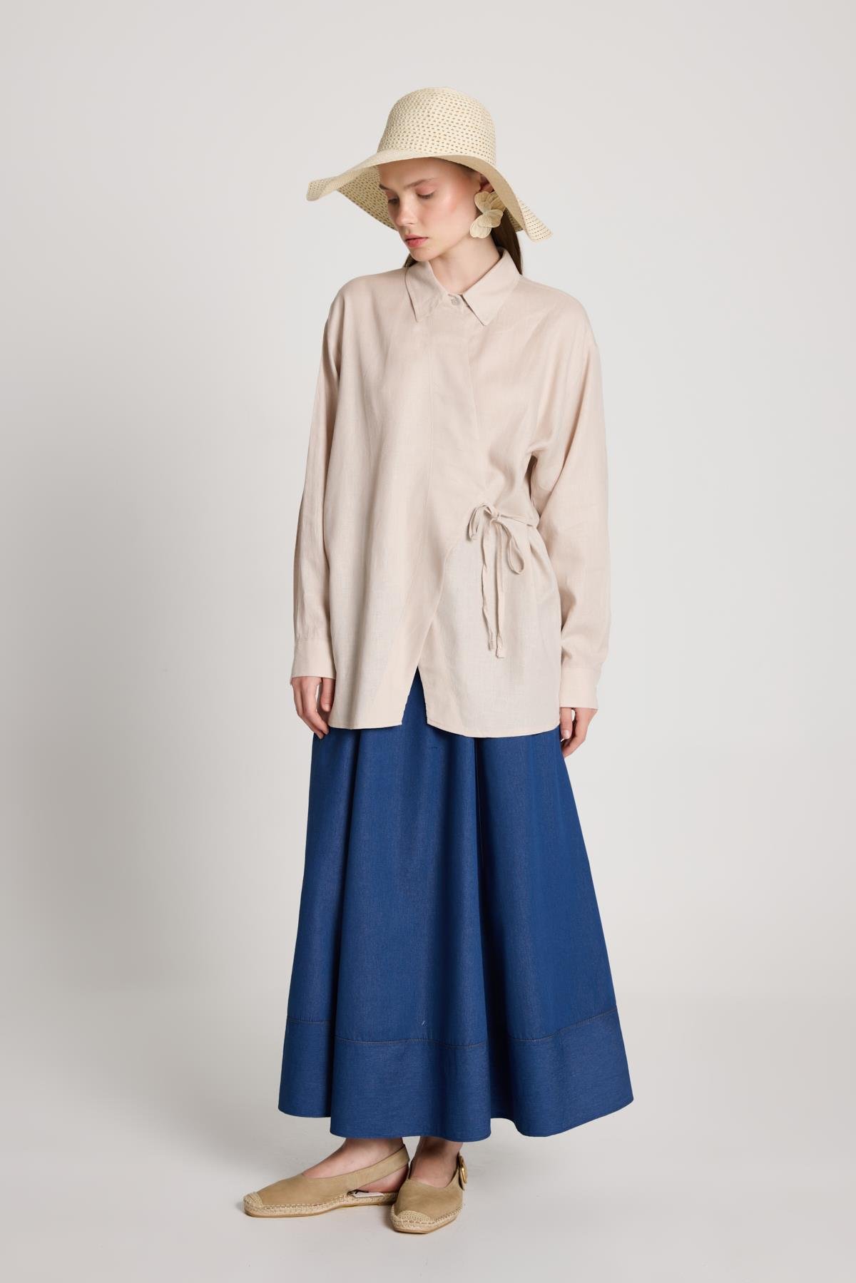 Barley Keten Bağlamalı Gömlek Taş