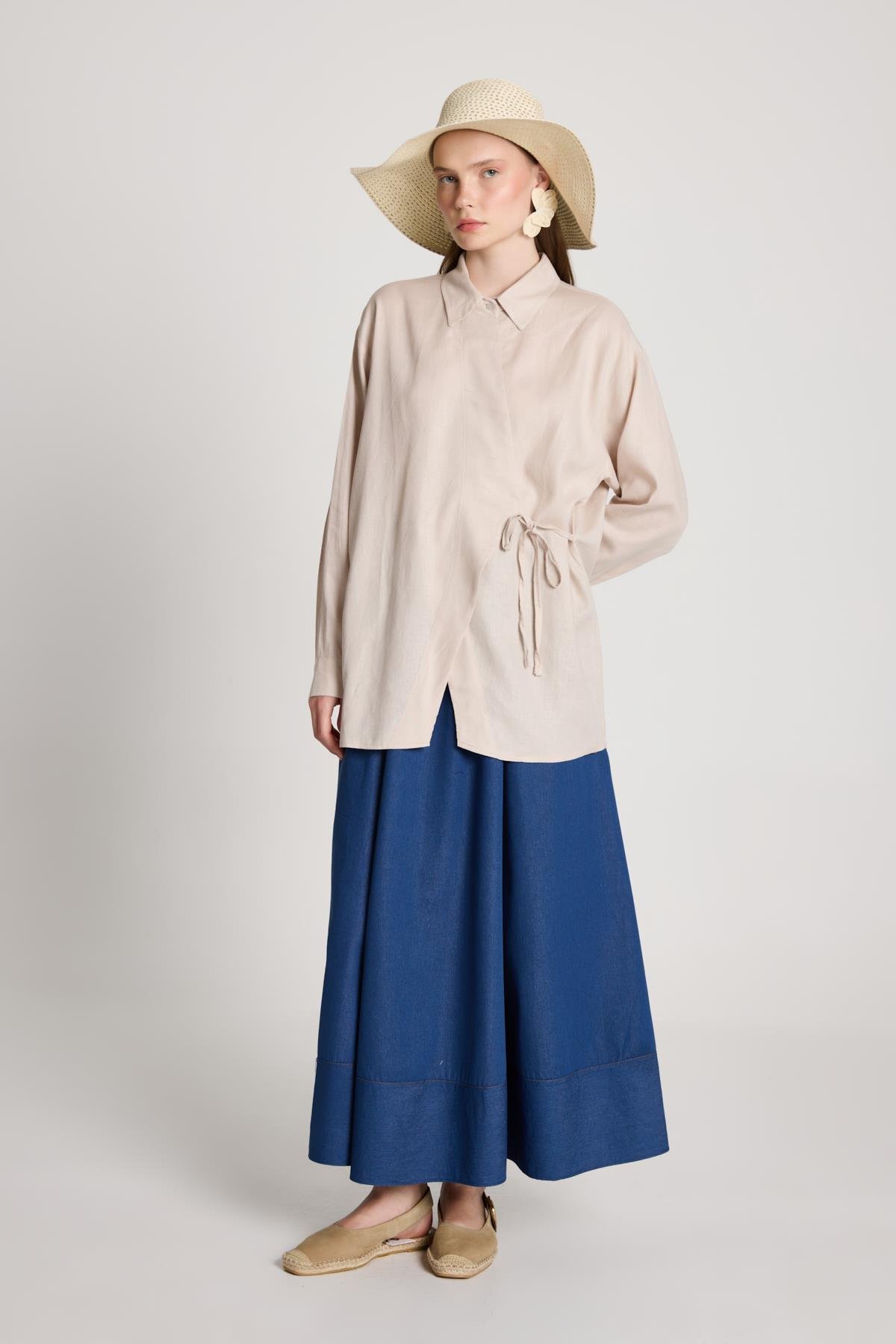 Barley Keten Bağlamalı Gömlek Taş