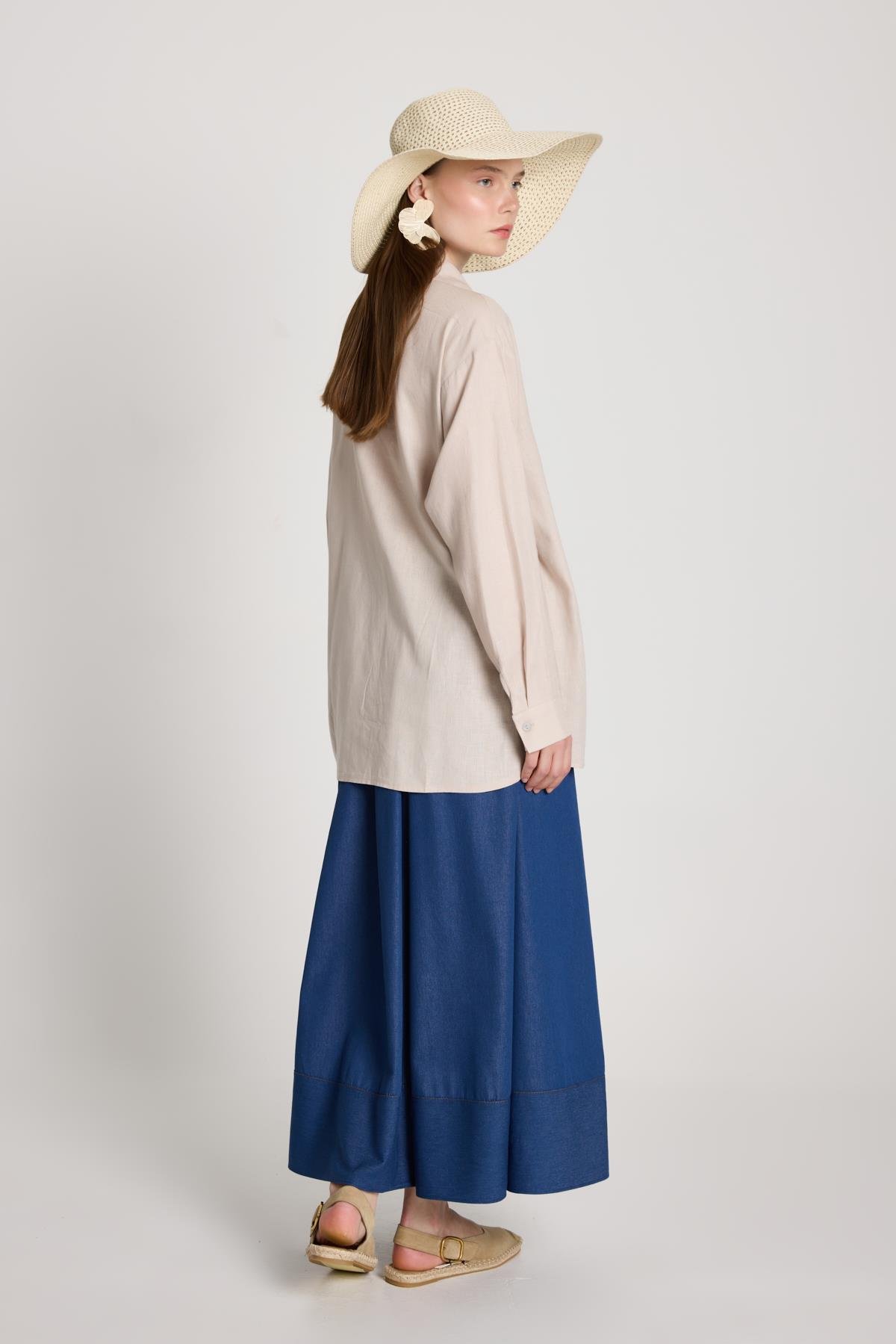 Barley Keten Bağlamalı Gömlek Taş