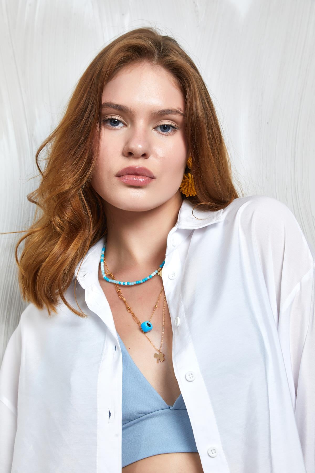 Beyaz Modal Kumaş Oversize Gömlek/Şort Alt-Üst Takım 27376