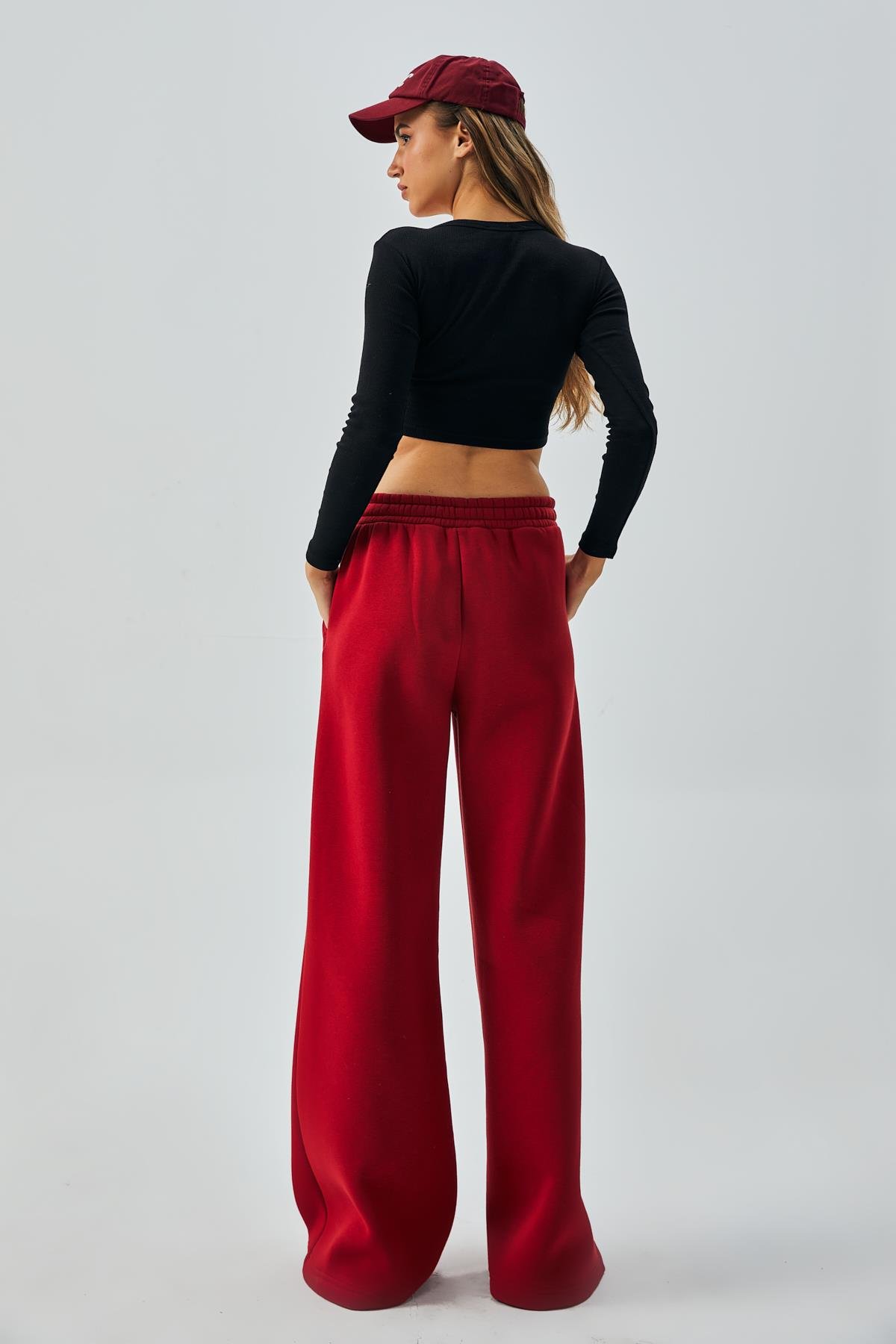 Bordo Geniş Kesim Beli Lastikli Şardonlu Eşortman Altı 