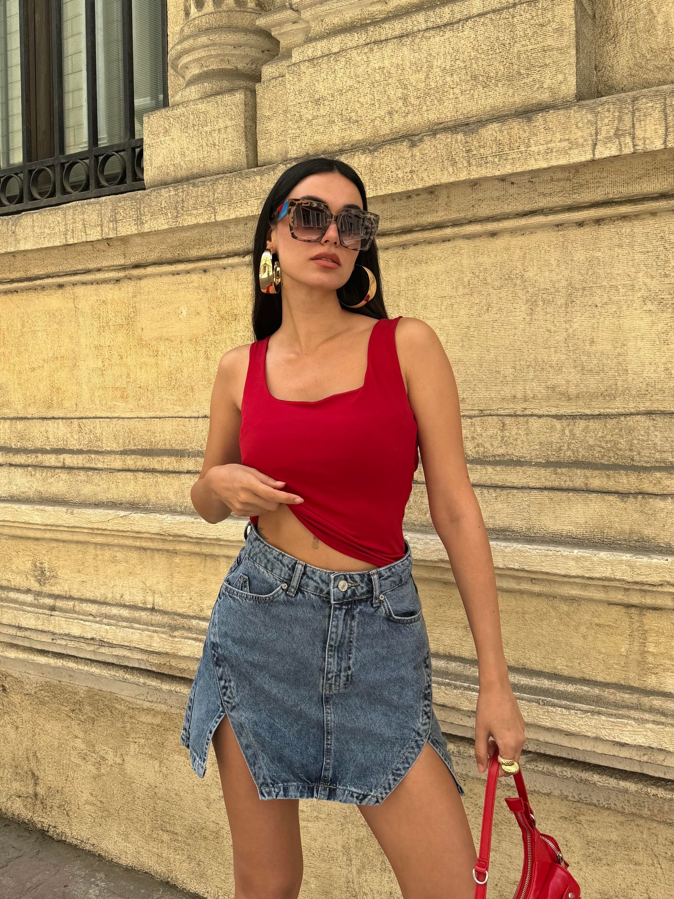 Bordo Kalın Askılı Kadın Bluz 27273
