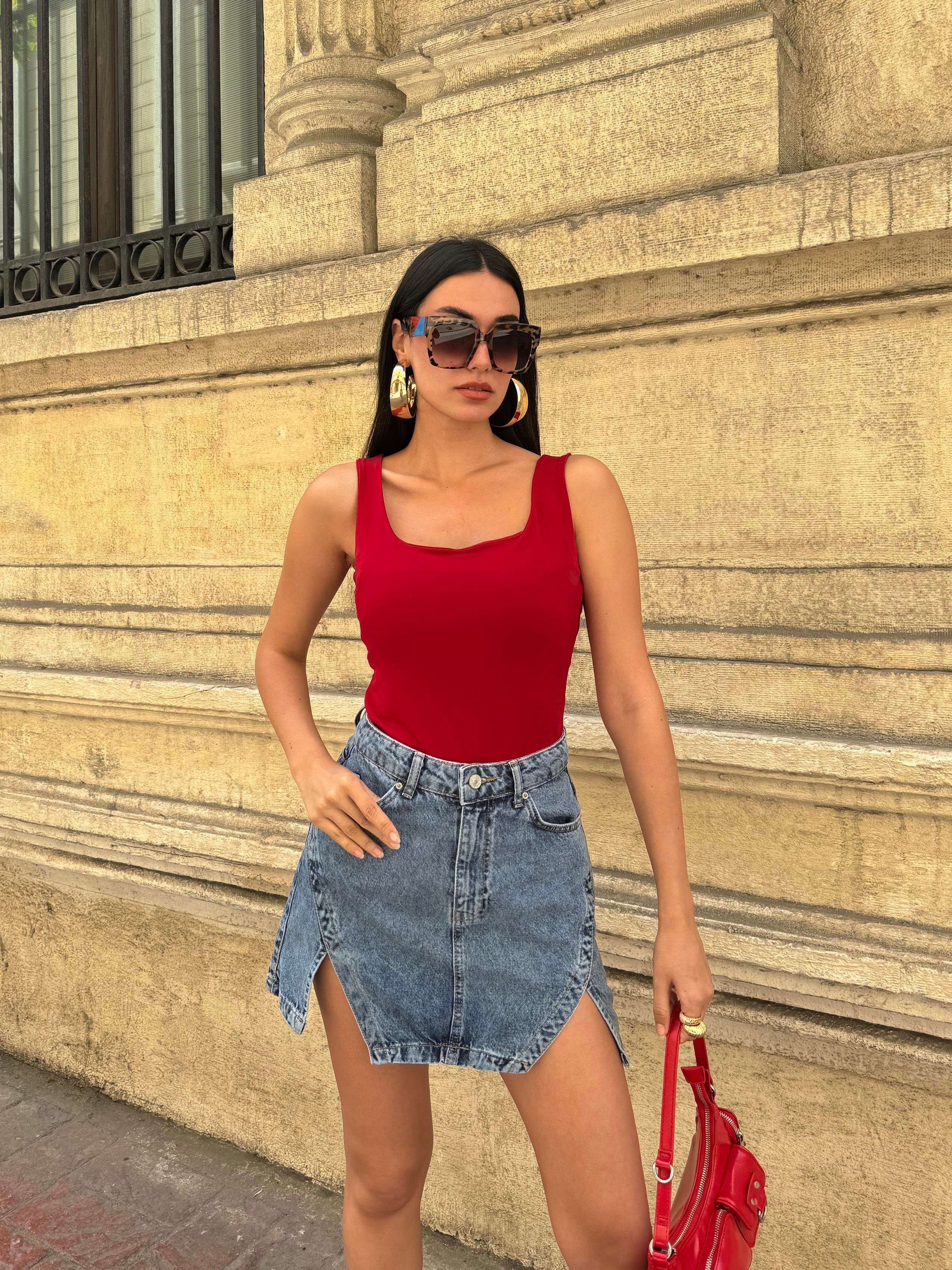 Bordo Kalın Askılı Kadın Bluz 27273
