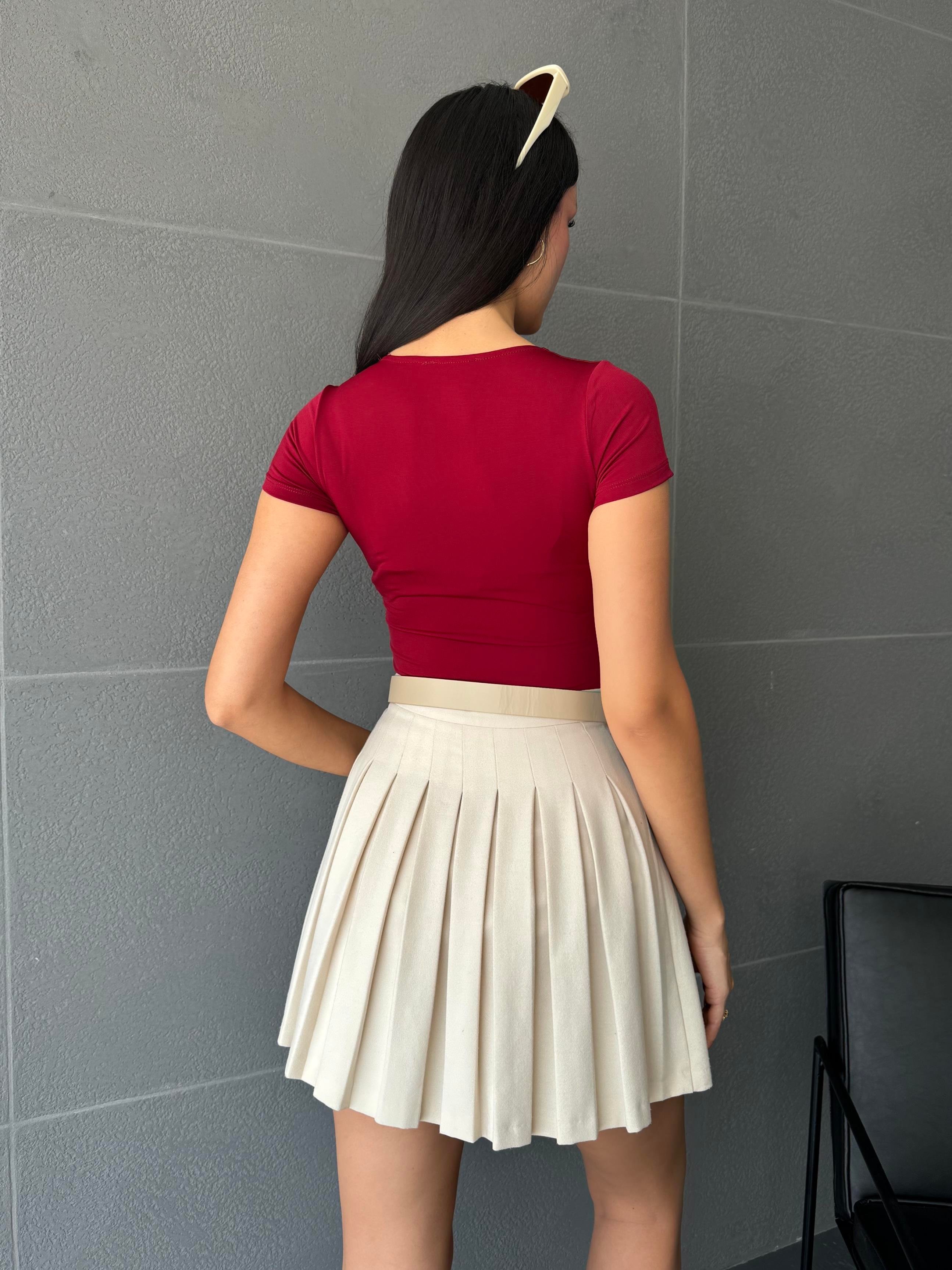 Bordo Kare Yaka Kısa Kollu Slimfit Basic Body 27174