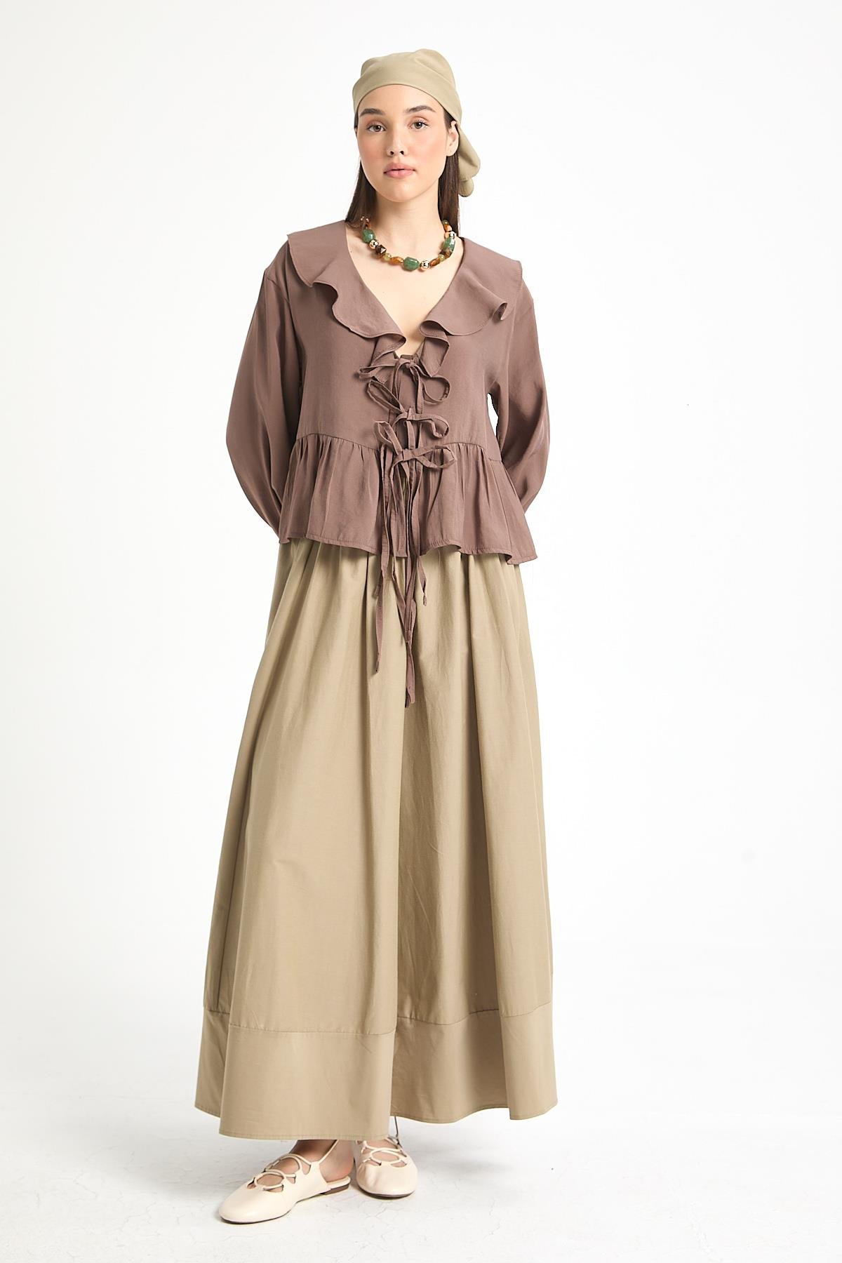 Camelia Poplin Etek Haki