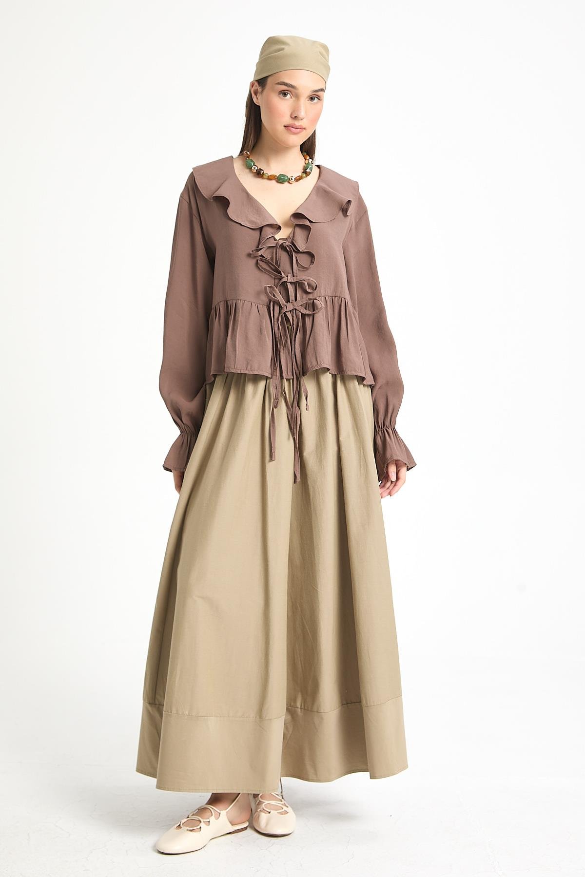 Camelia Poplin Etek Haki