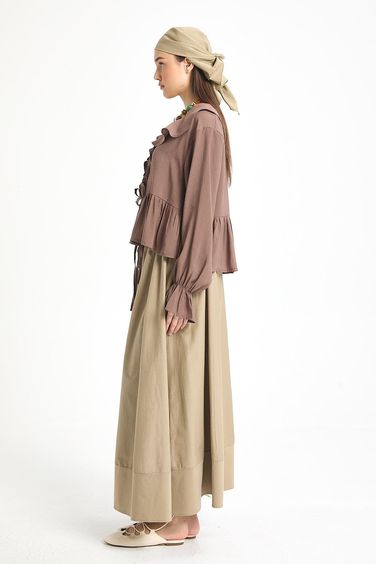 Camelia Poplin Etek Haki