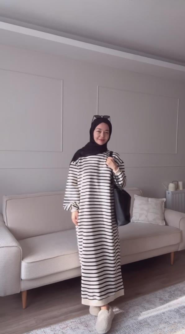 Çizgili Oversize Elbise