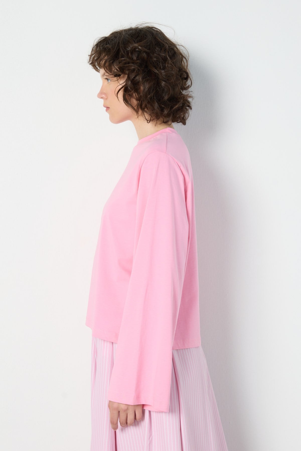 Crop Geniş Kol Oversize Basic T-shirt Pembe