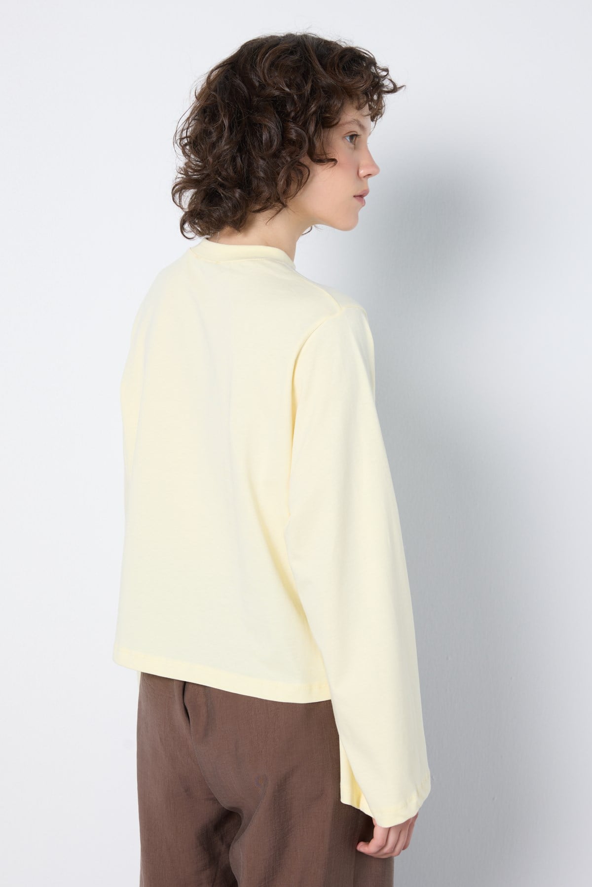Crop Geniş Kol Oversize Basic T-shirt Sarı