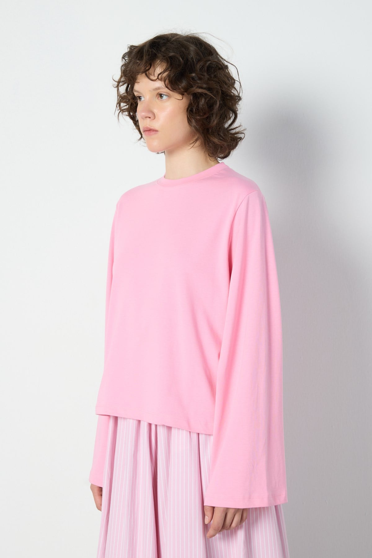 Crop Geniş Kol Oversize Basic T-shirt Pembe