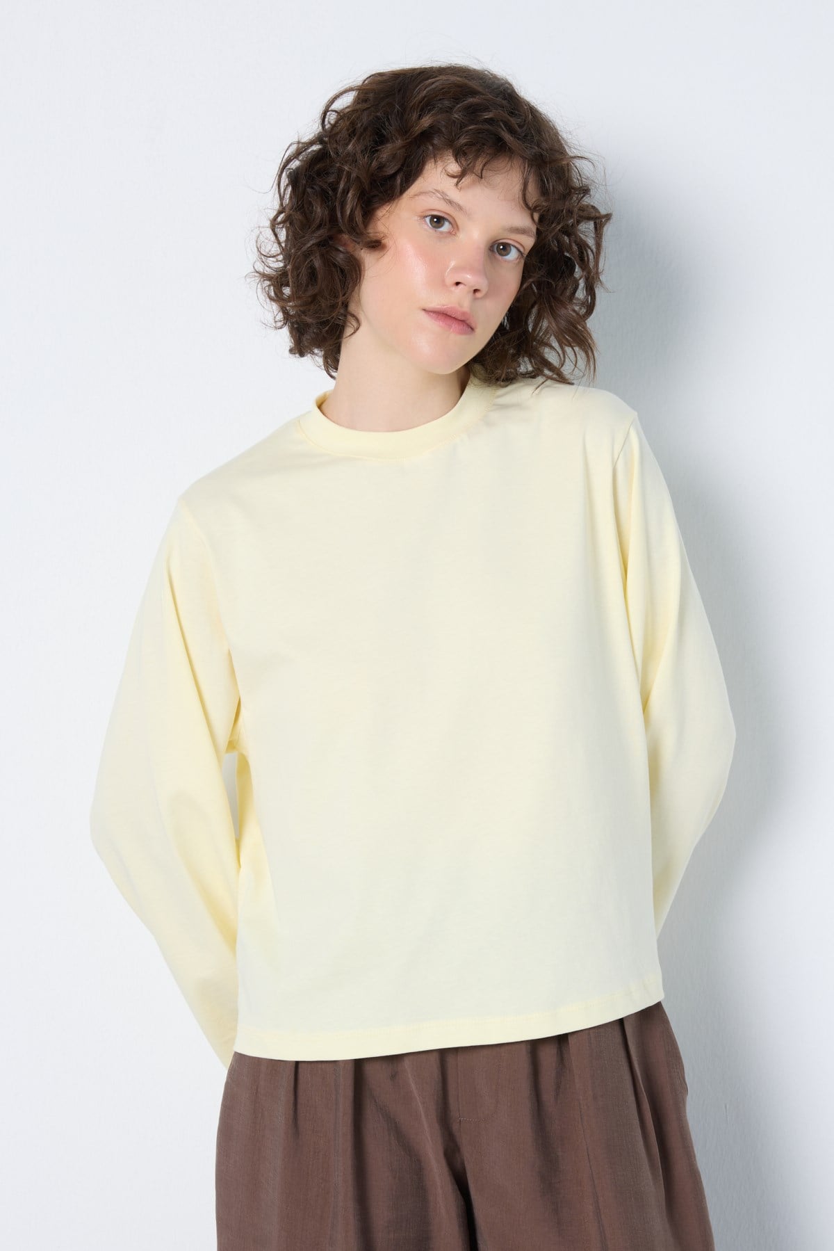 Crop Geniş Kol Oversize Basic T-shirt Sarı