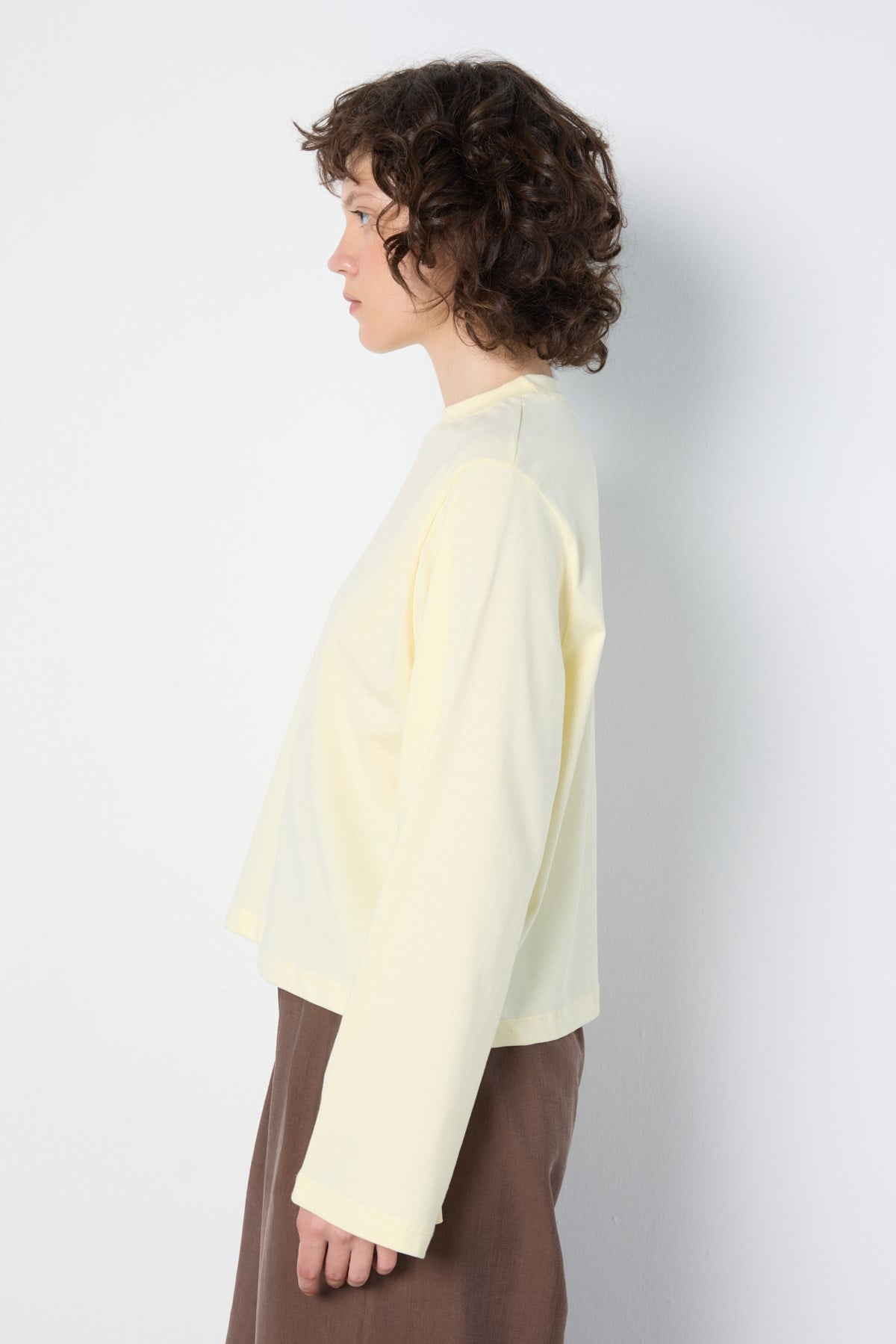 Crop Geniş Kol Oversize Basic T-shirt Sarı