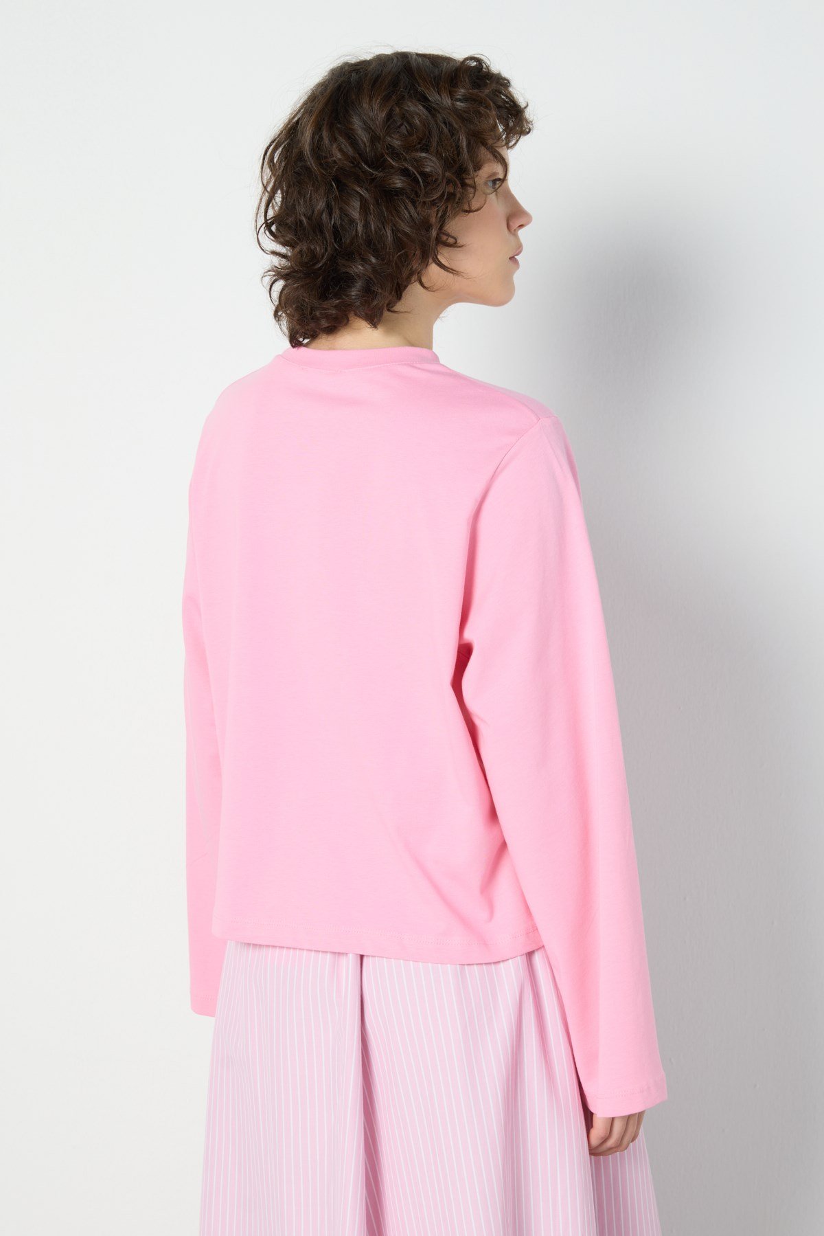 Crop Geniş Kol Oversize Basic T-shirt Pembe