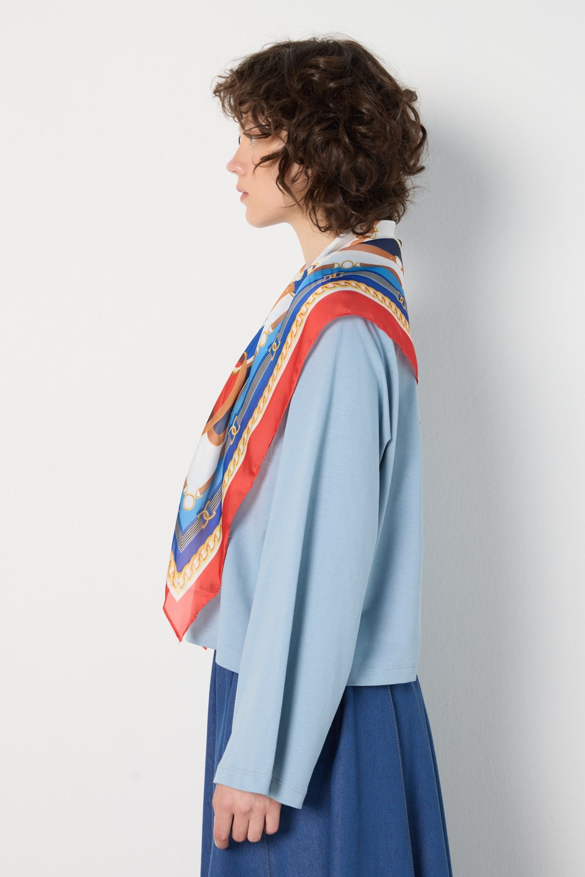 Crop Geniş Kol Oversize Basic T-shirt Mavi