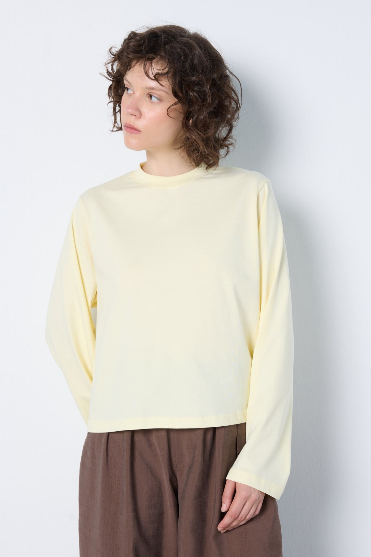 Crop Geniş Kol Oversize Basic T-shirt Sarı