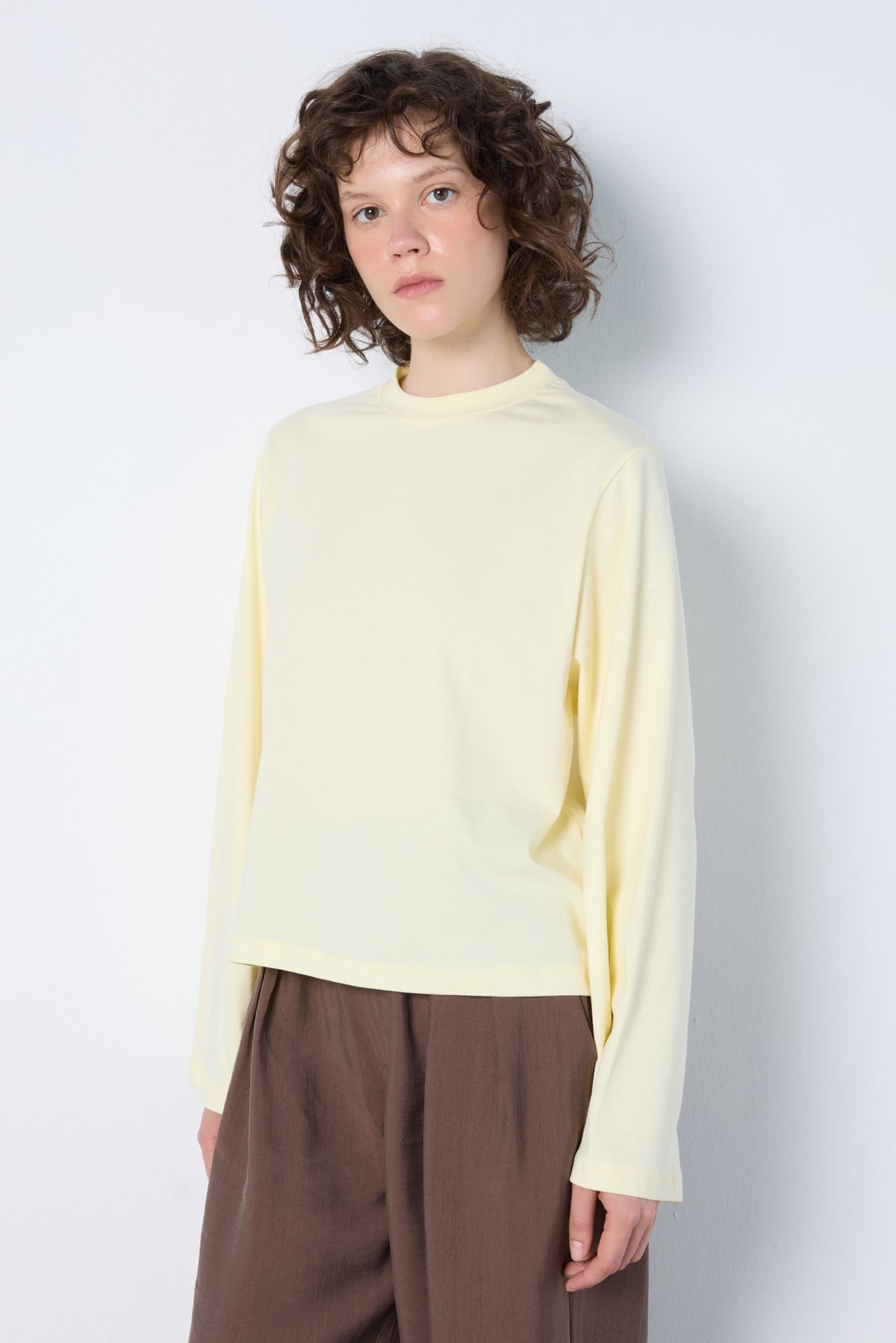 Crop Geniş Kol Oversize Basic T-shirt Sarı