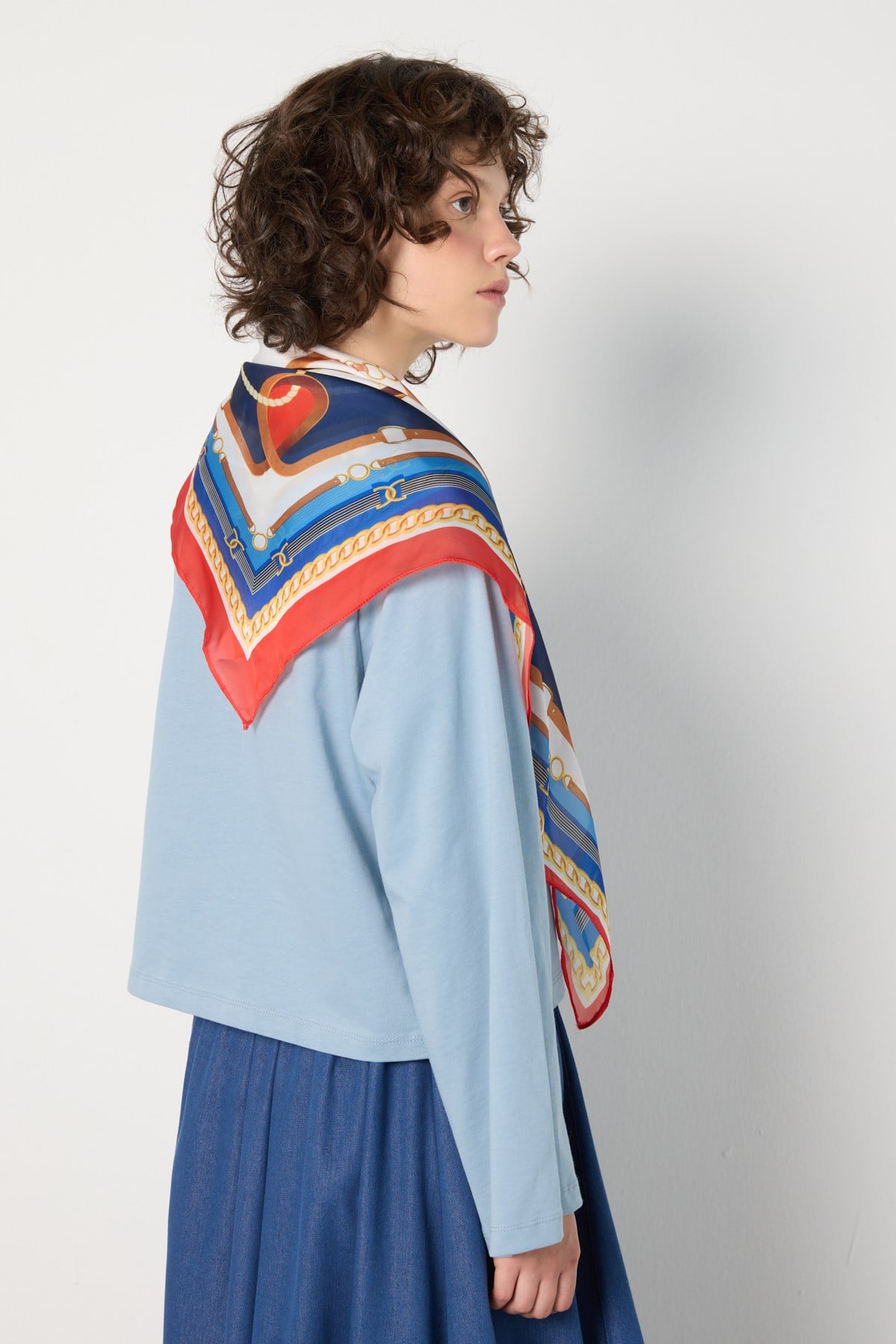 Crop Geniş Kol Oversize Basic T-shirt Mavi