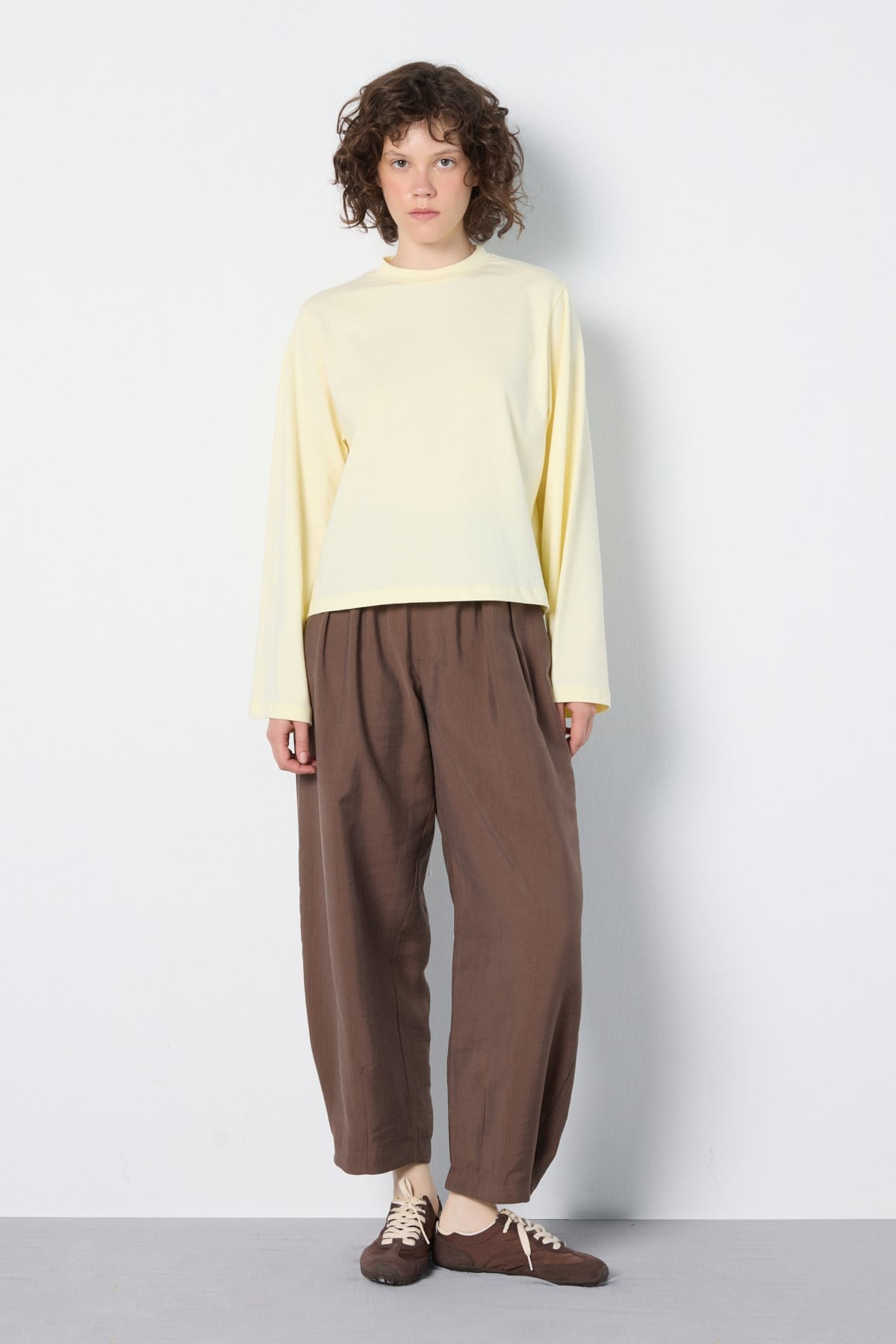 Crop Geniş Kol Oversize Basic T-shirt Sarı