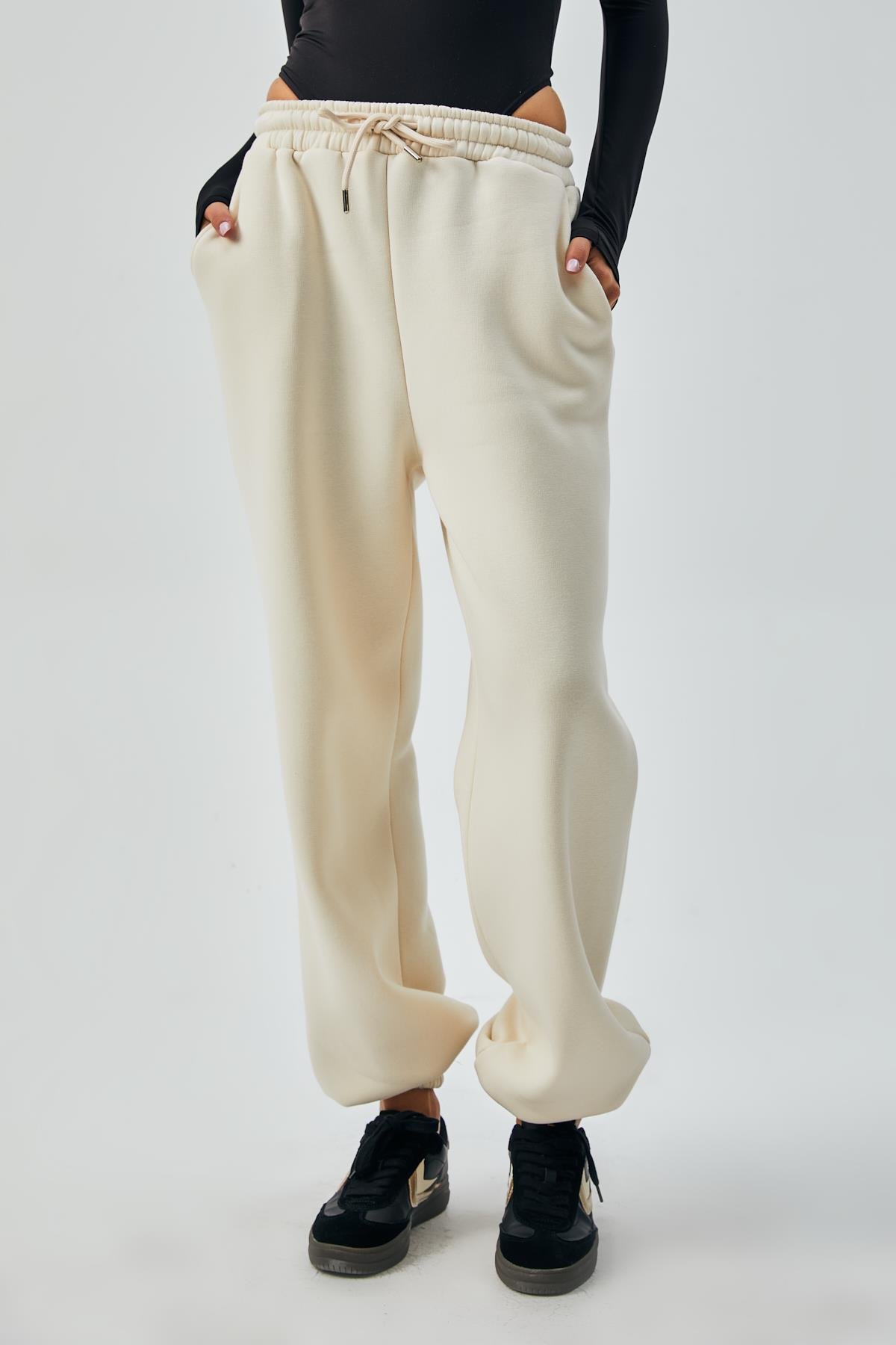 Ekru Lastikli Şardonlu Basic Eşofman Altı 26262