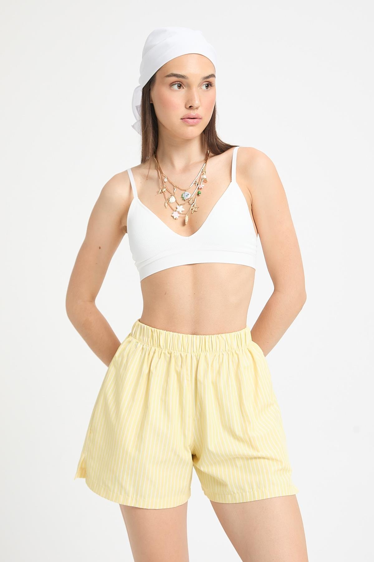 Elenor Çizgili Şort Sarı