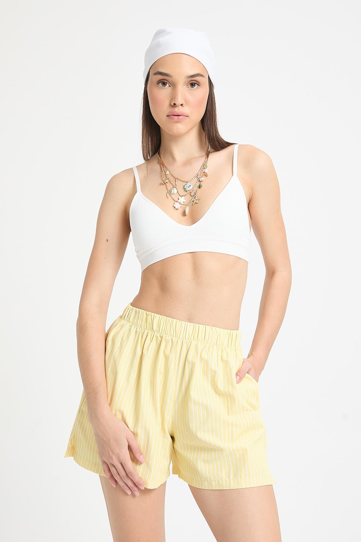 Elenor Çizgili Şort Sarı