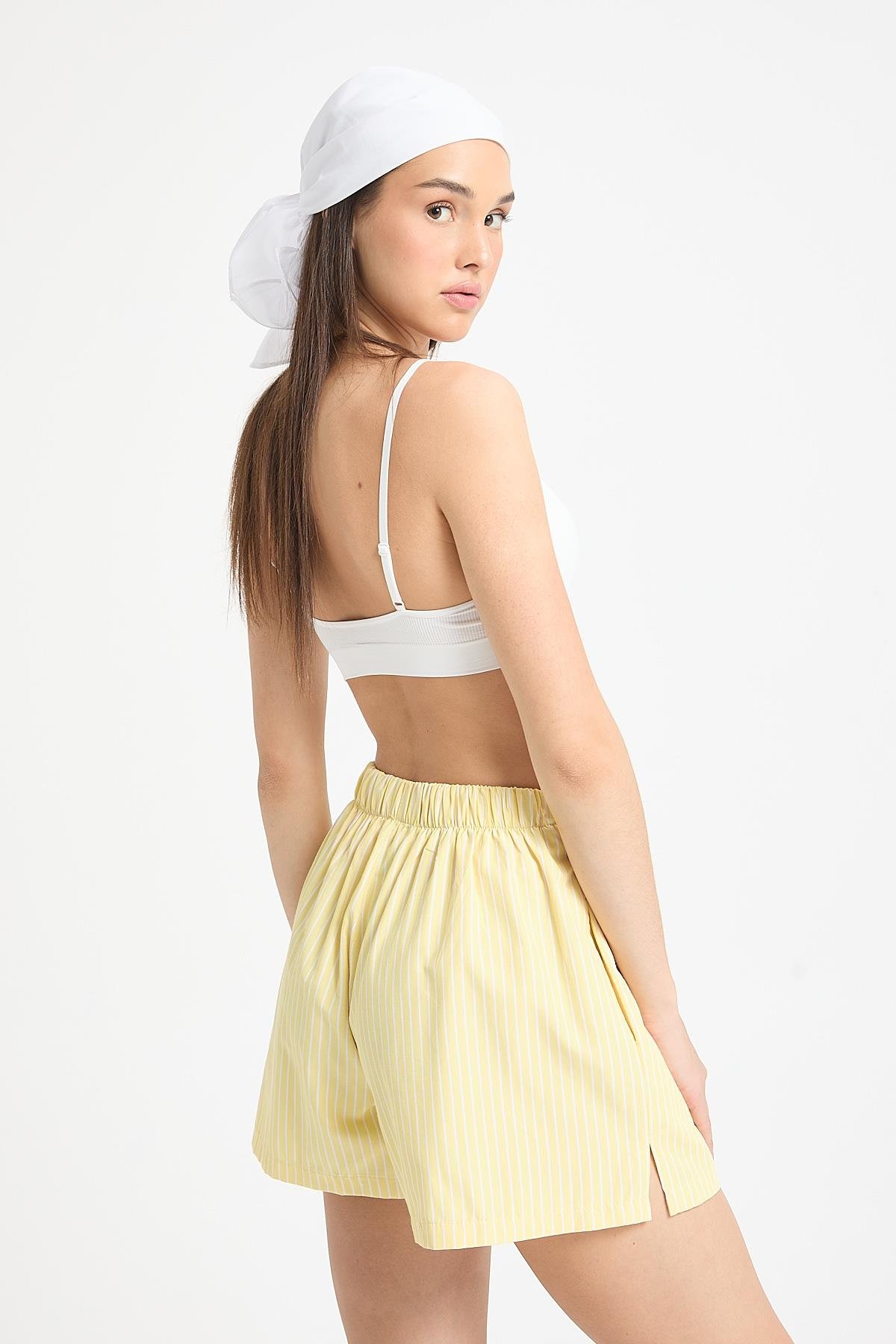 Elenor Çizgili Şort Sarı