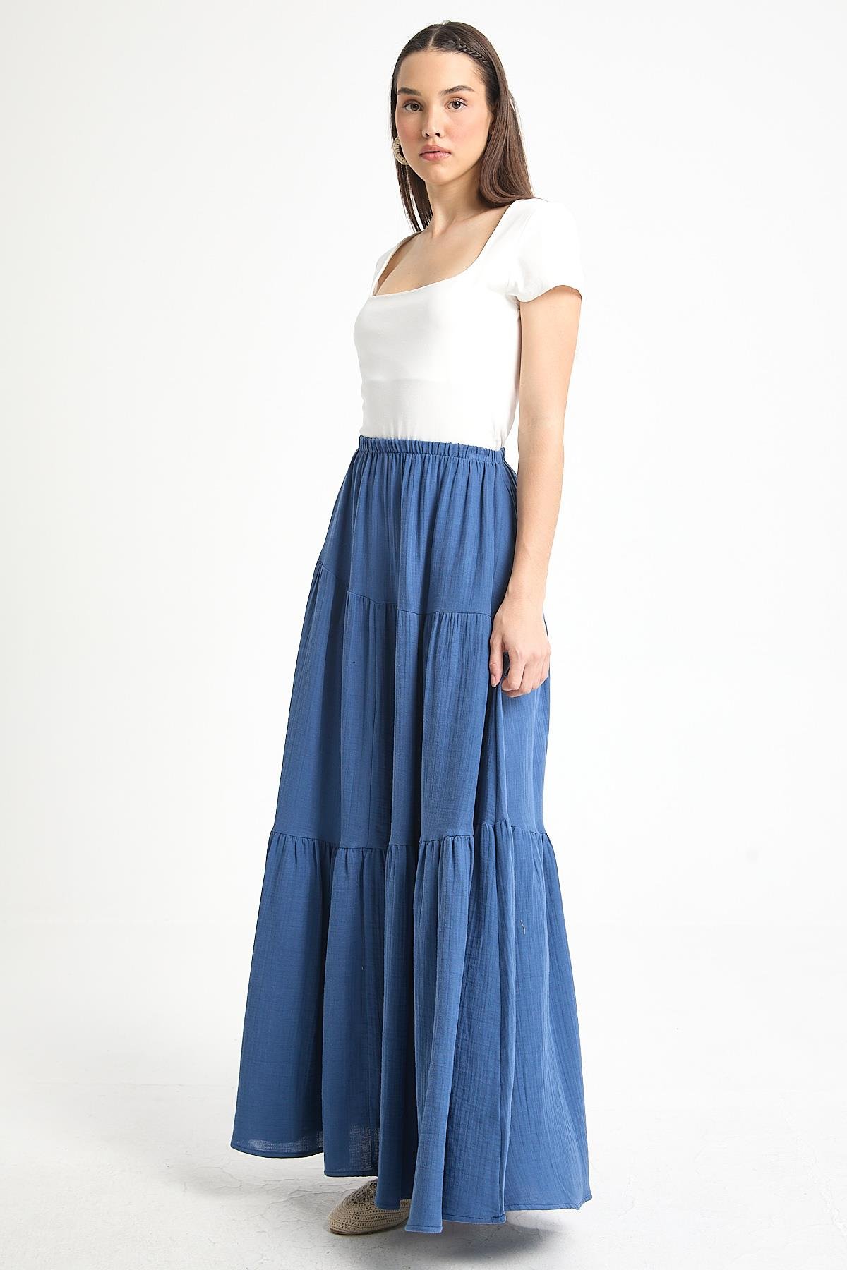 Elodie Müslin Etek İndigo